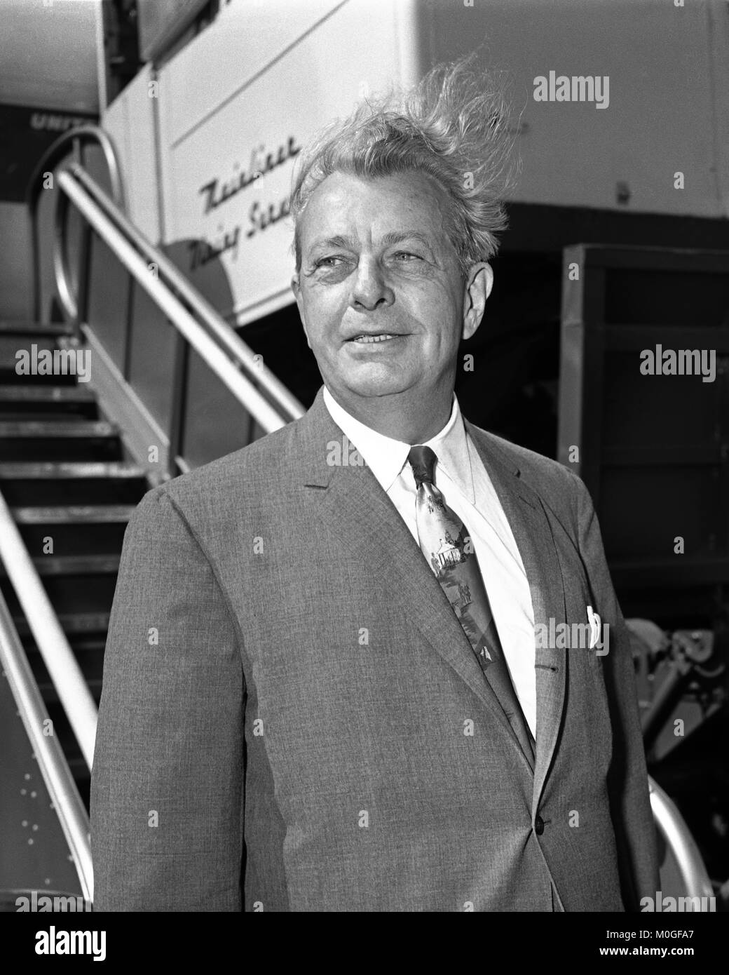 Senator Everette Mckinley Dirksen. Arrival at the San Francisco airport for GOP convention of 1956. Stock Photo