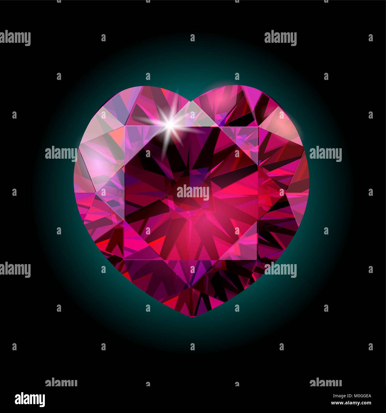 Realistic 3D detailed shiny red crystal ruby heart. Valentine Day romantic holiday decoration pink red gem diamond geometric polygonal shape vector illustration Stock Vector