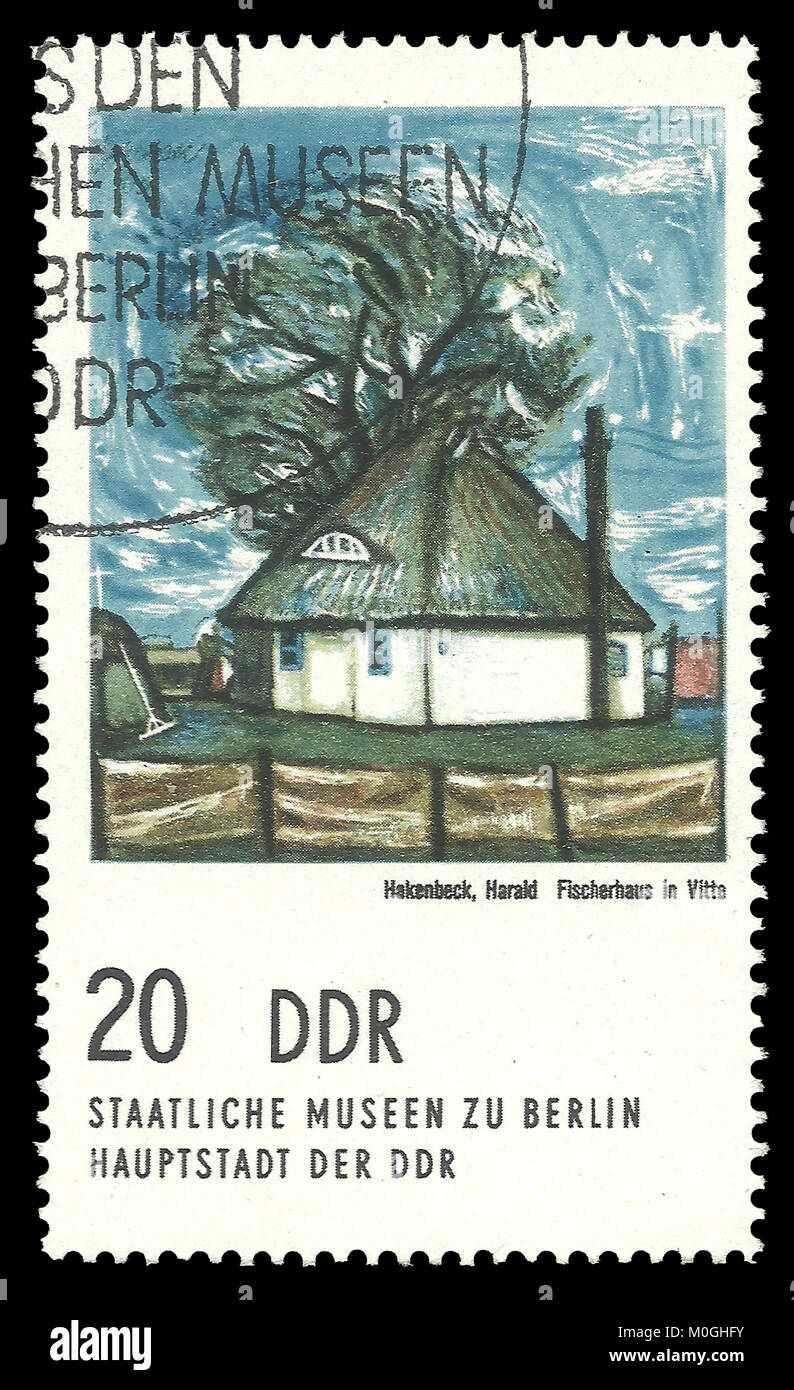 GDR - stamp 1974: Color edition on Art, shows Painting Fishing house in Vitte by Harald Hakenbeck Stock Photo