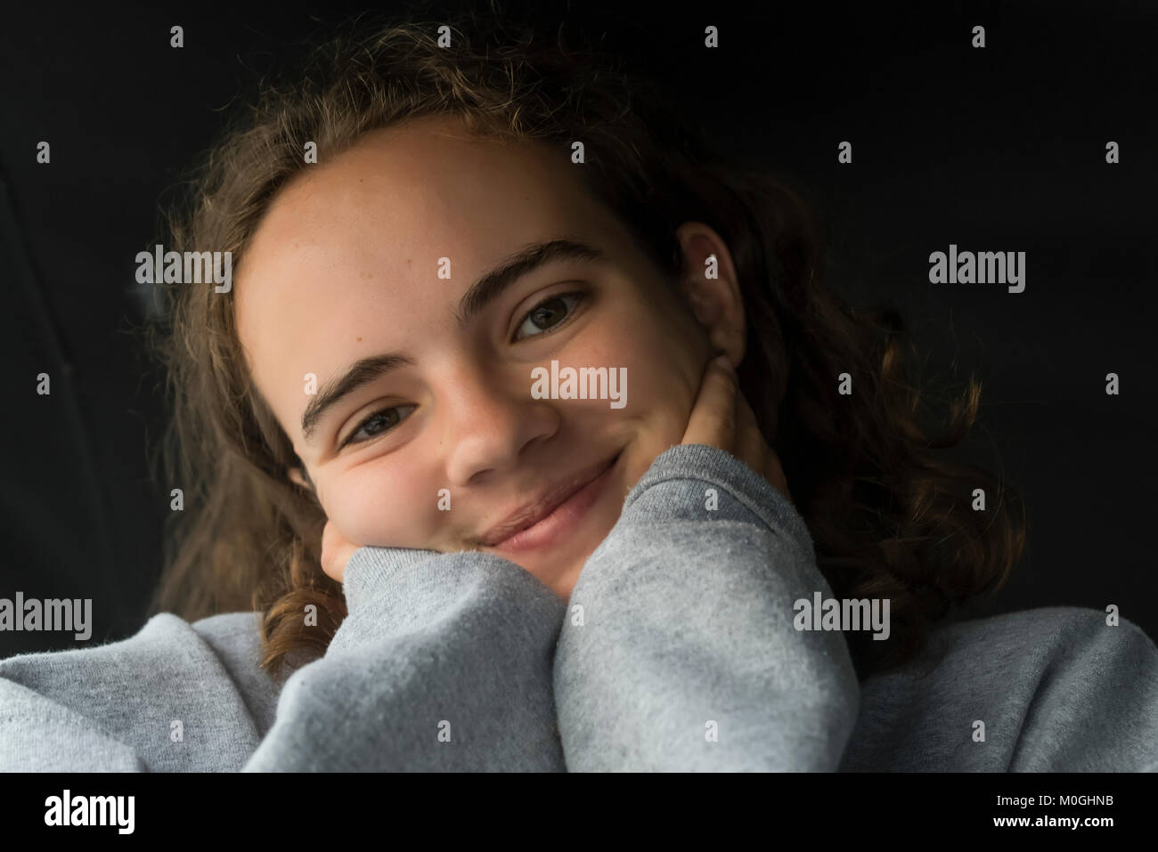 Portrait of a teenage girl; Lake of the Woods, Ontario, Canada Stock Photo