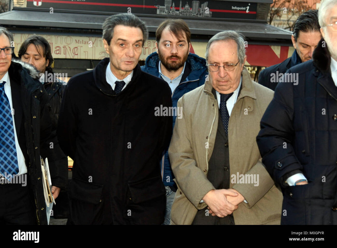 Milan 22/01/2018 The candidate for the regional in Lombardy for the right center Attilio Fontana goes with Raffaele Besso President of the Jewish community of Milan, to a show for the Day of Memory Stock Photo