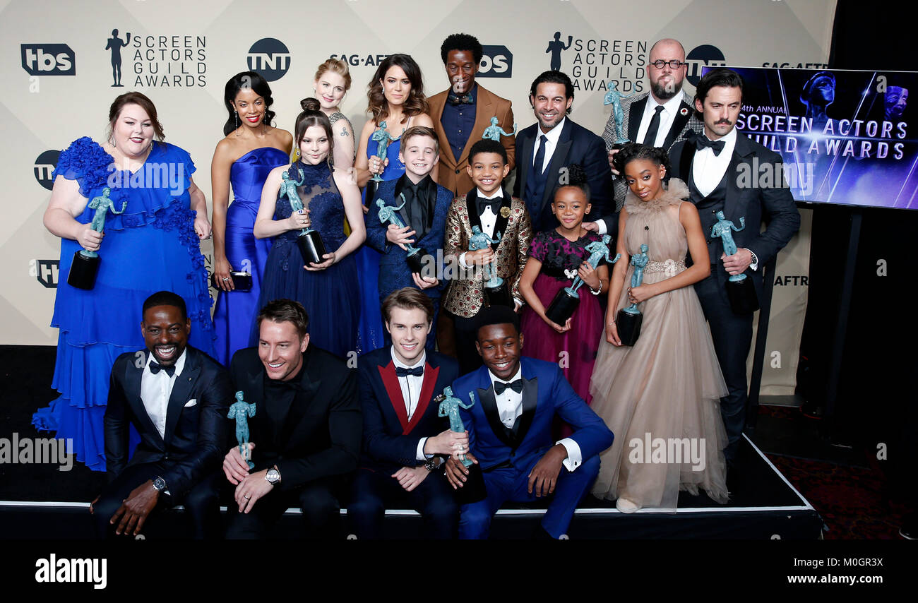 Los Angeles, USA. 21st Jan, 2018. Cast members of "This Is Us" pose for