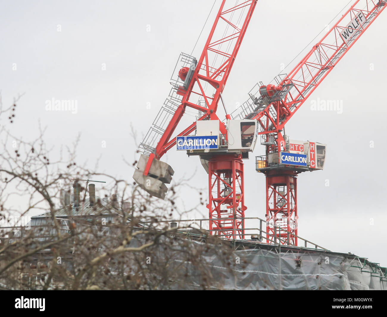 London, UK. 22nd Jan, 2018. The second largest construction company Carillon based in Wolverhampton which employed 43,000 people including 20,000 in the UK has collpased and went into liquidation on Monday 15th January 2018 and the company is mired in £1.3bn debt with a vast pensions deficit. The government and British Transport secretary Chris Grayling have been criticised for awarding contracts to HS2 rail link and ordered an investigation into Carillion directors. Credit: amer ghazzal/Alamy Live News Stock Photo