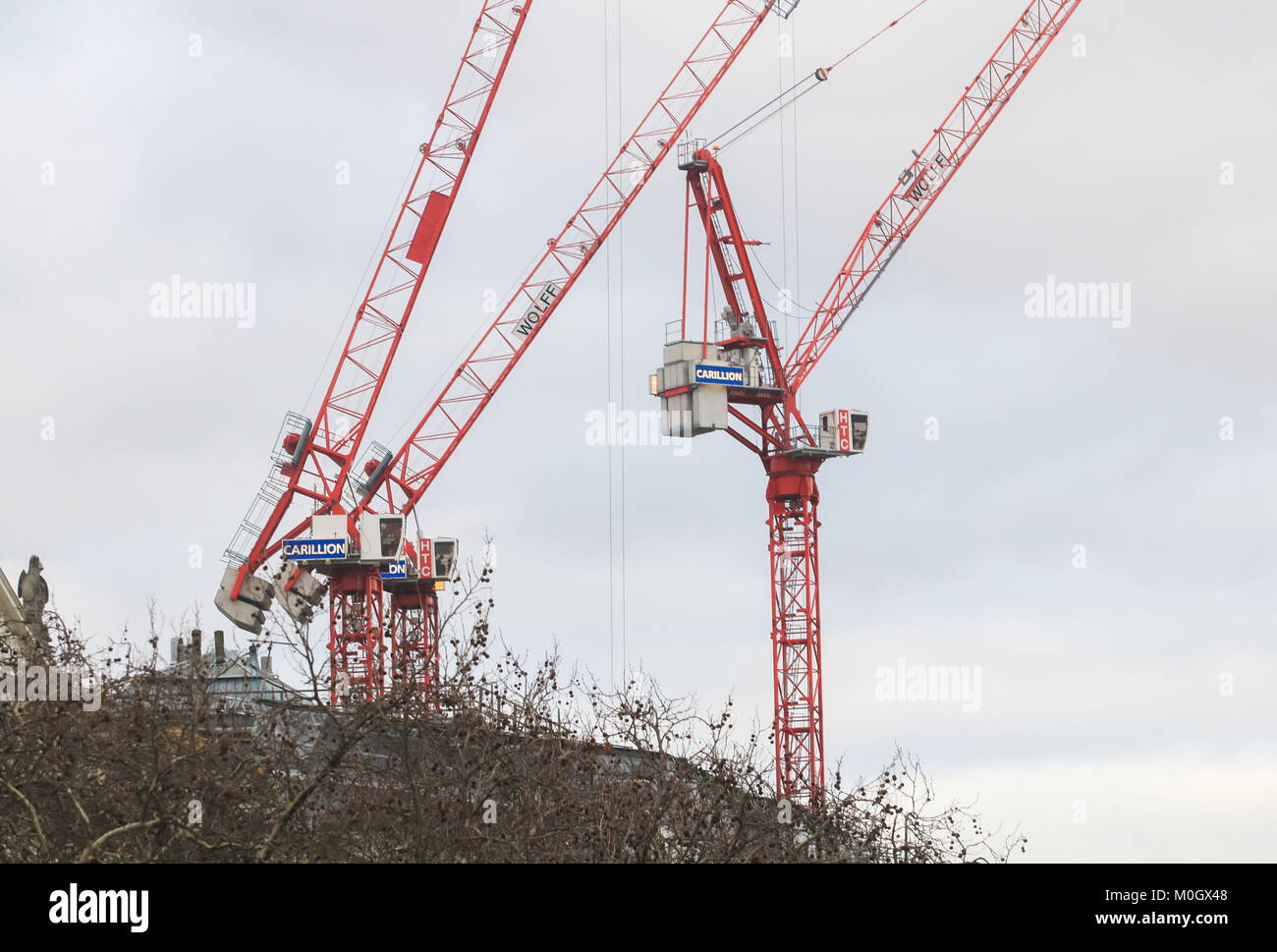 London, UK. 22nd Jan, 2018. The second largest construction company Carillon based in Wolverhampton which employed 43,000 people including 20,000 in the UK has collpased and went into liquidation on Monday 15th January 2018 and the company is mired in £1.3bn debt with a vast pensions deficit. The government and British Transport secretary Chris Grayling have been criticised for awarding contracts to HS2 rail link and ordered an investigation into Carillion directors. Credit: amer ghazzal/Alamy Live News Stock Photo