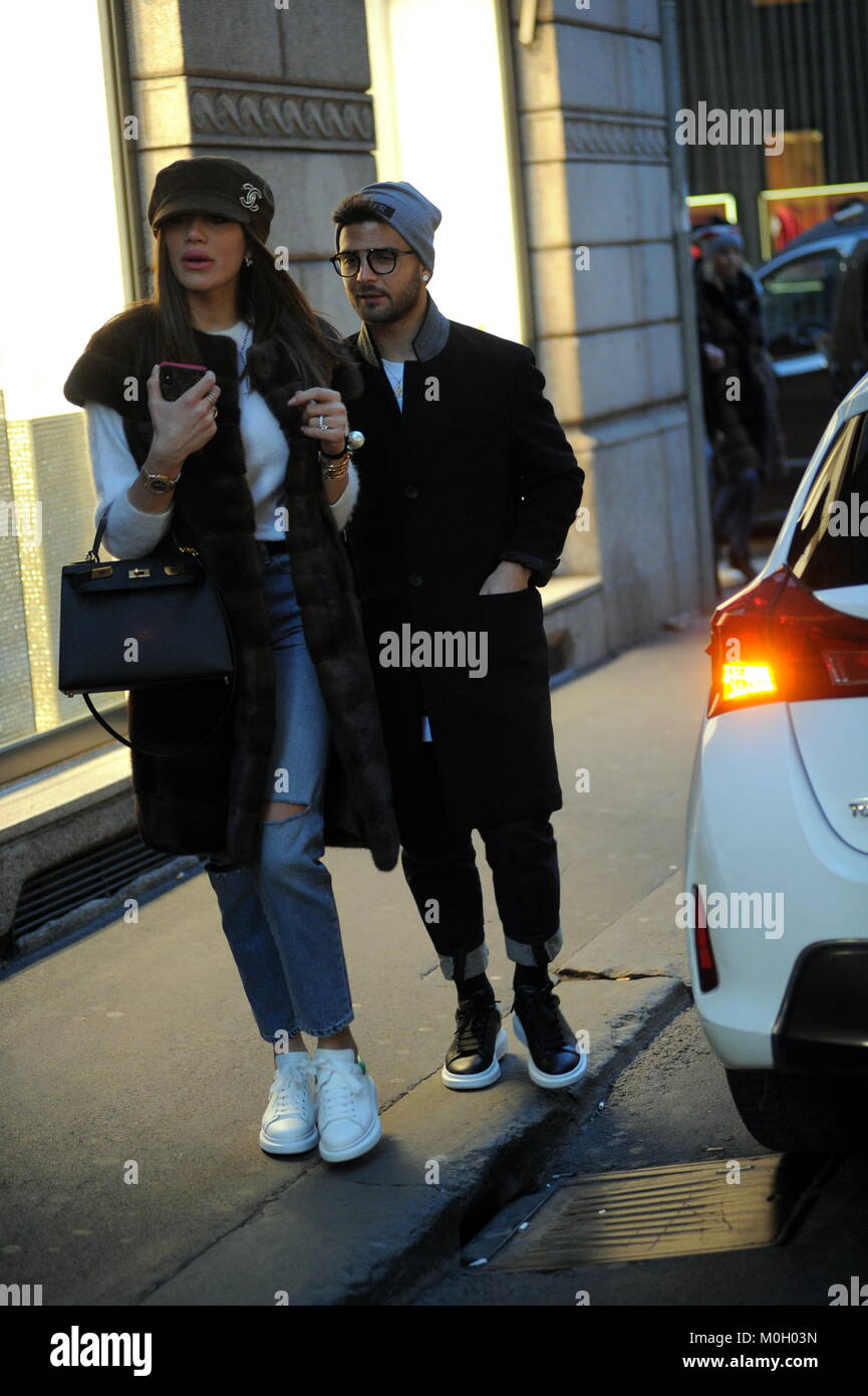 Milan, Lorenzo Insigne and wife Genoveffa in the center Lorenzo Insigne,  striker of Naples and the Italian National Team, surprised walking through  the streets of the center with his wife Genoveffa Darone.