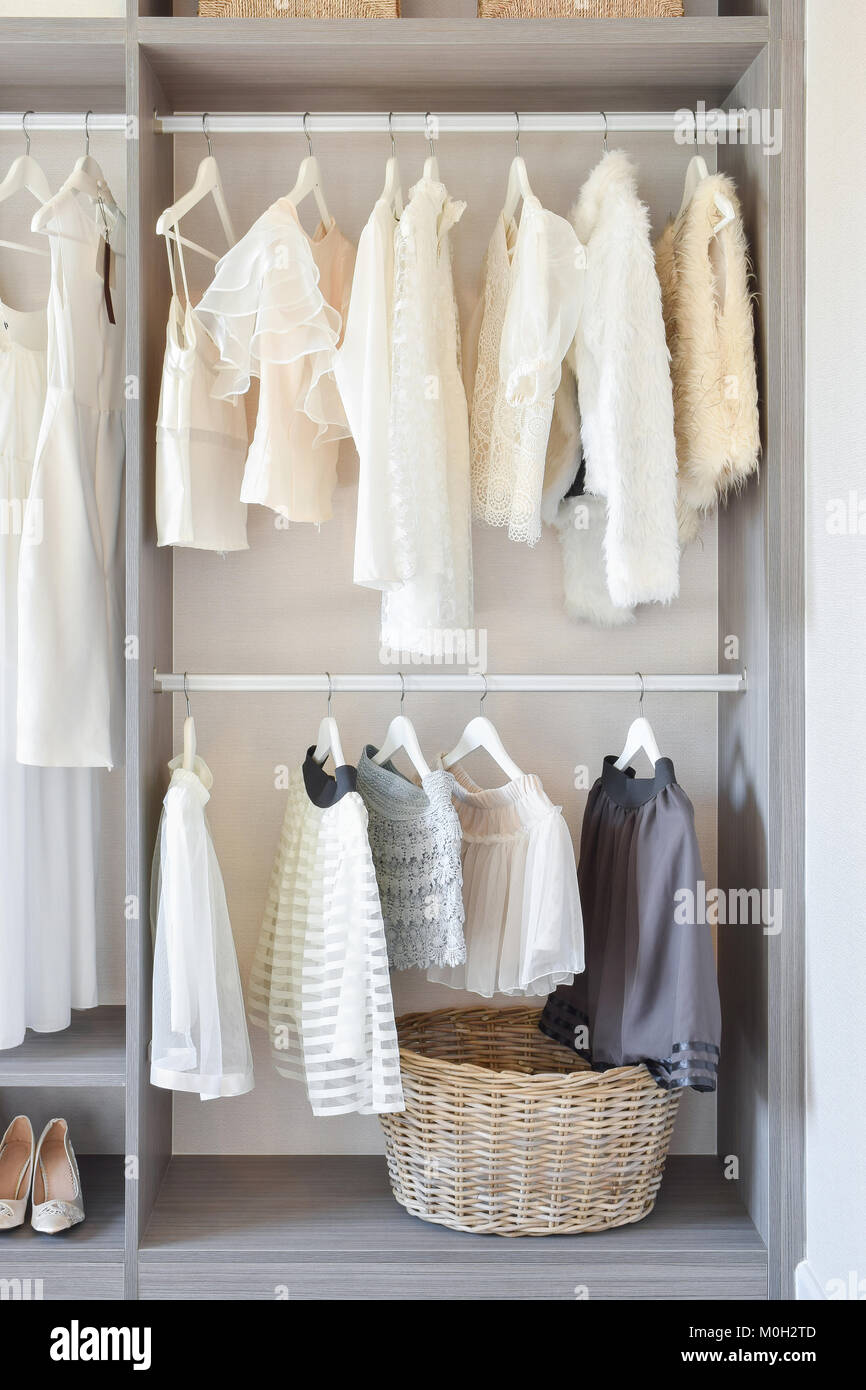 modern closet with row of white dress and shoes hanging in wardrobe Stock Photo - Alamy modern closet with row of white dress and shoes hanging in wardrobe Stock Photo - Alamy