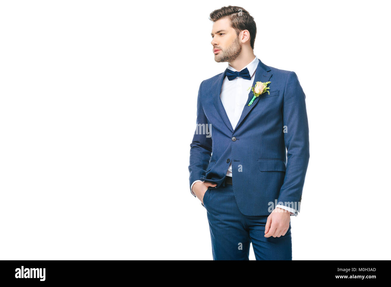 portrait of young handsome groom in suit isolated on white Stock Photo ...