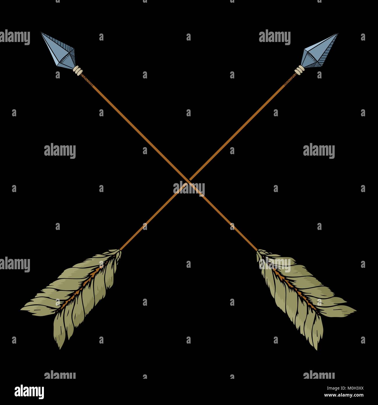 Crossed arrows. Hand drawn tribal label vector illustration isolated on ...