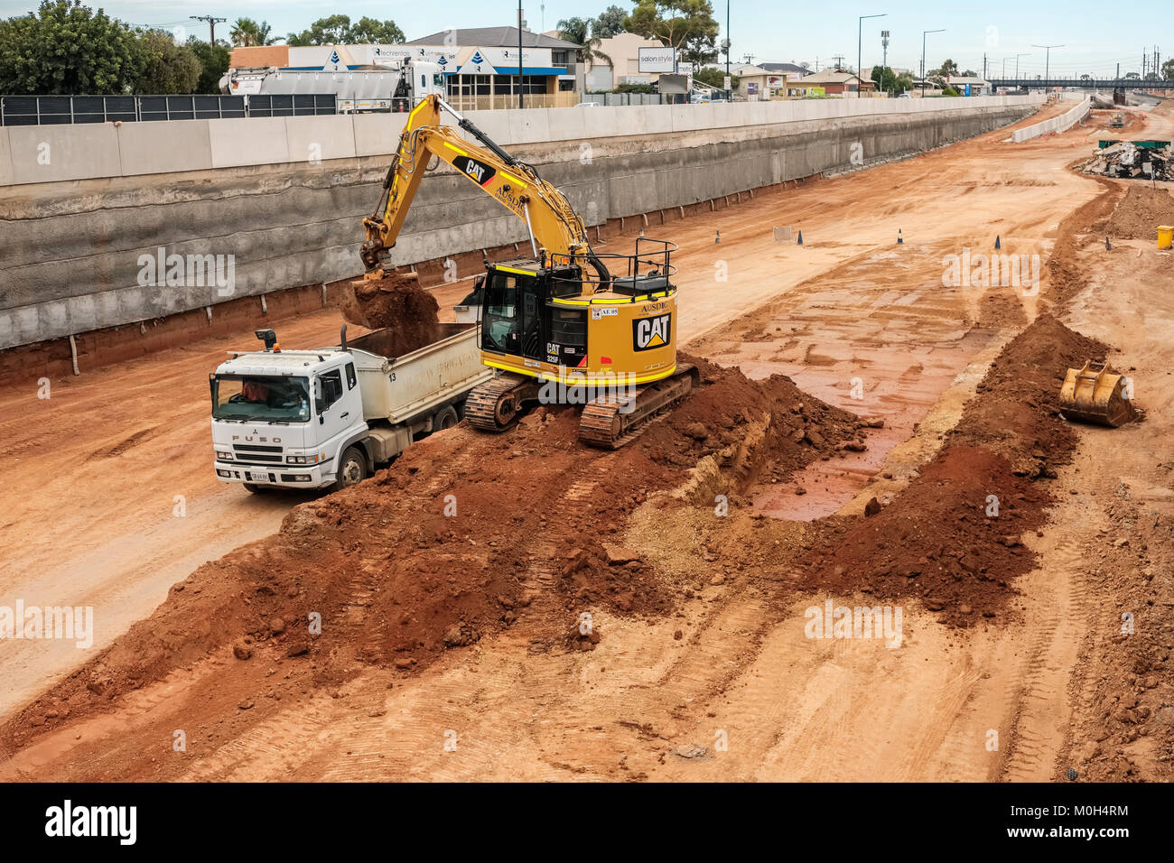 Adelaide, Australia - January 10, 2018: Torrens Road to River Torrens Project under construction view along South Rd on a day. New six-lane 4km roadwa Stock Photo