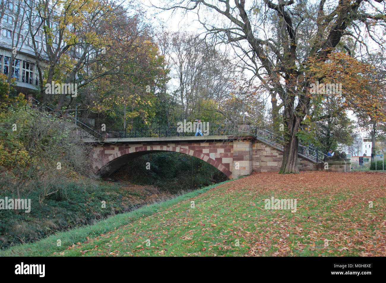 This bridge spans the Little Fulda River in Kassel, Germany, serving as an important infrastructure element in the city, offering both functional and aesthetic value. Stock Photo