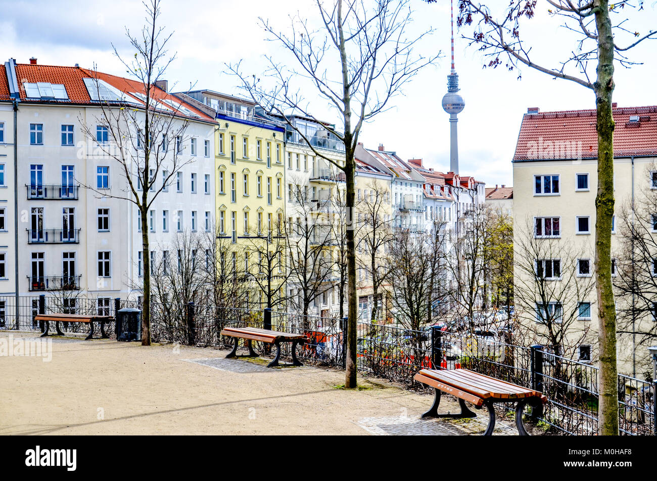 Berlin real estate panorama with historic buildings and park in