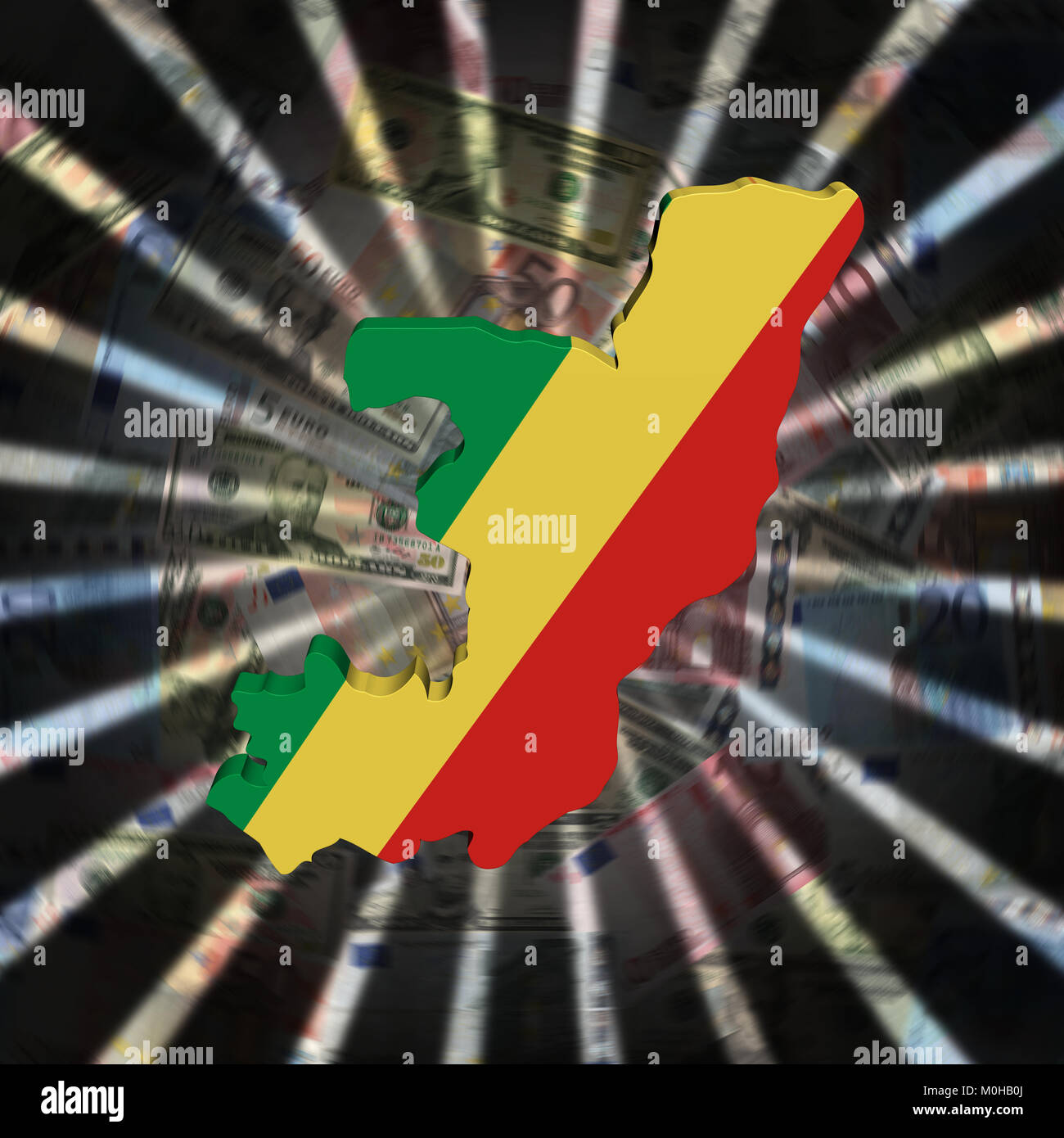 Congo Republic map flag on currency burst illustration Stock Photo - Alamy