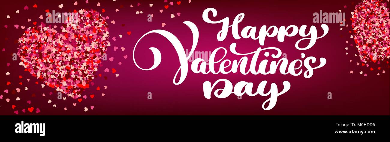 Text lettering Happy Valentines day banners. Stylish hearts on a red ...