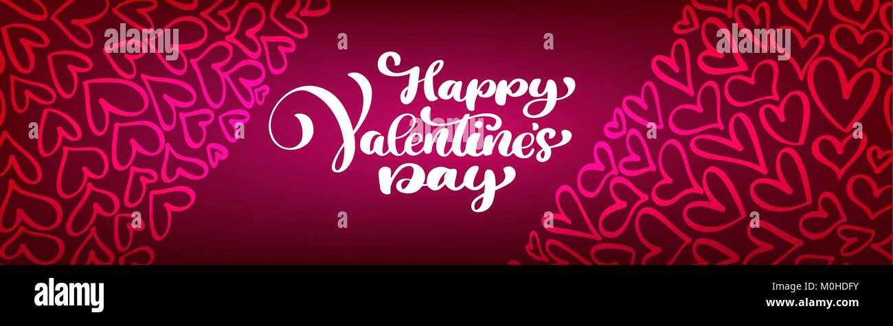 Text lettering Happy Valentines day banners. Hearts on a red background ...