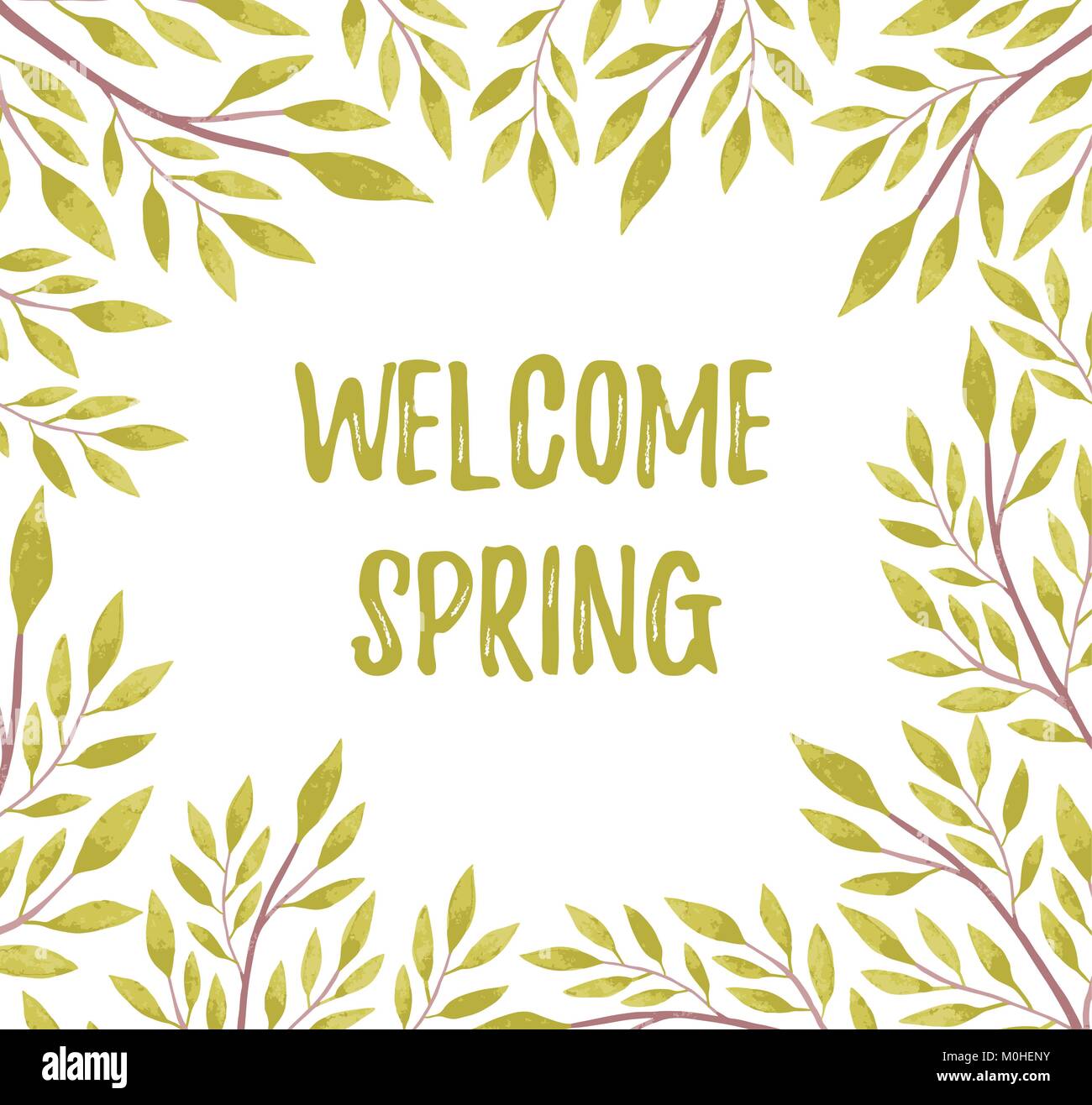 Welcome Spring watercolor vector lettering illustration Stock Vector