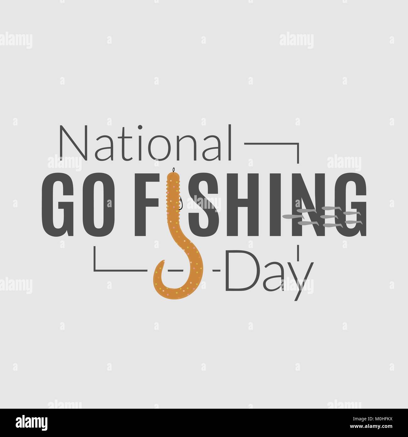 National go fishing day logo. Vector badge of text with stylized