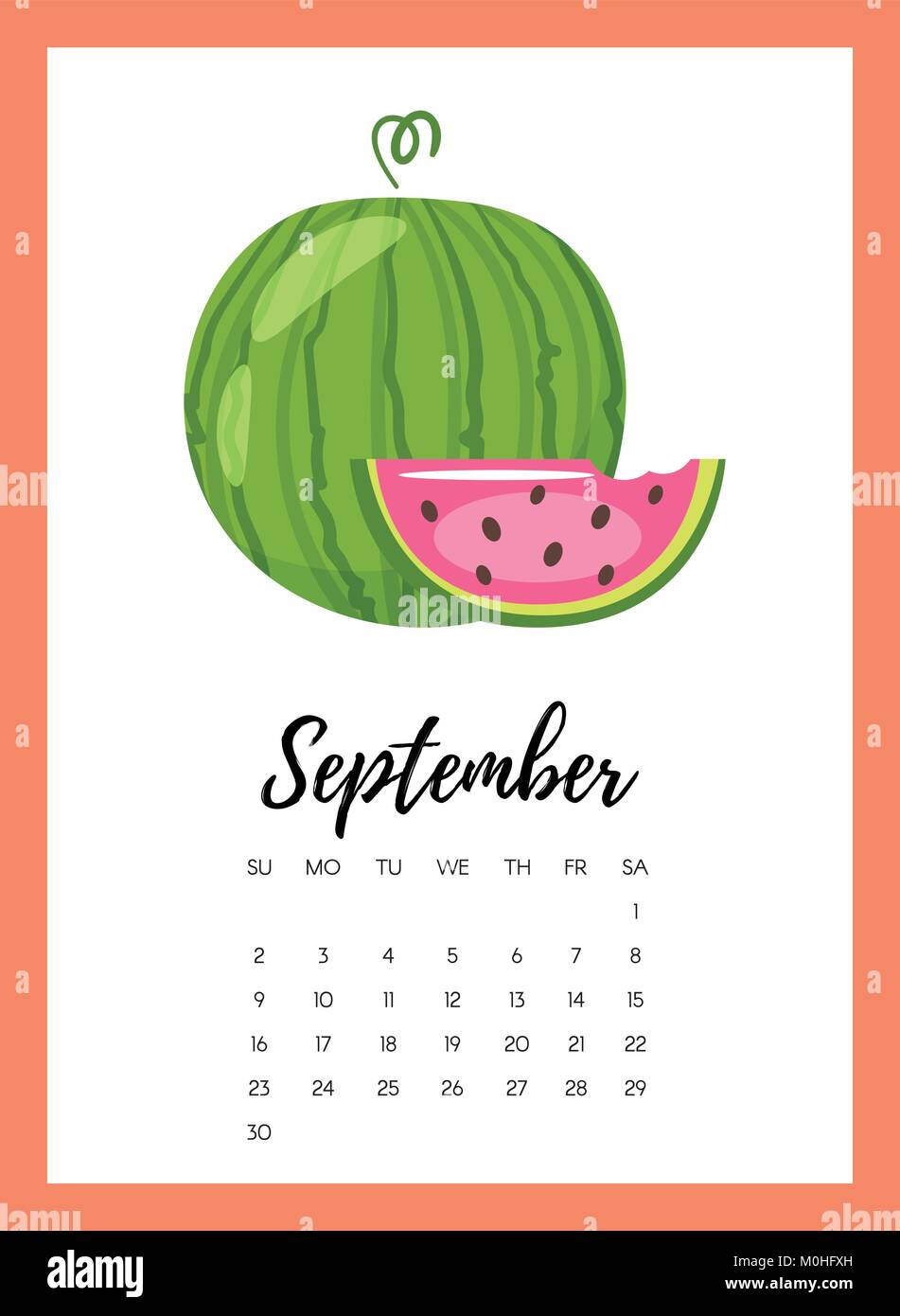 September 2018 year calendar page Stock Vector