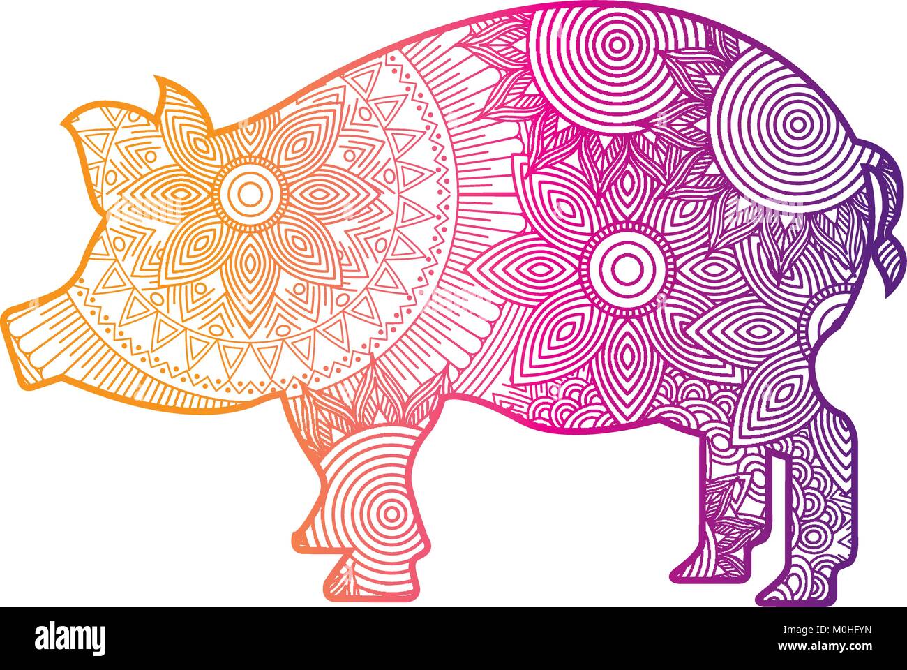 hand drawn for adult coloring pages with pig zentangle  Stock Vector