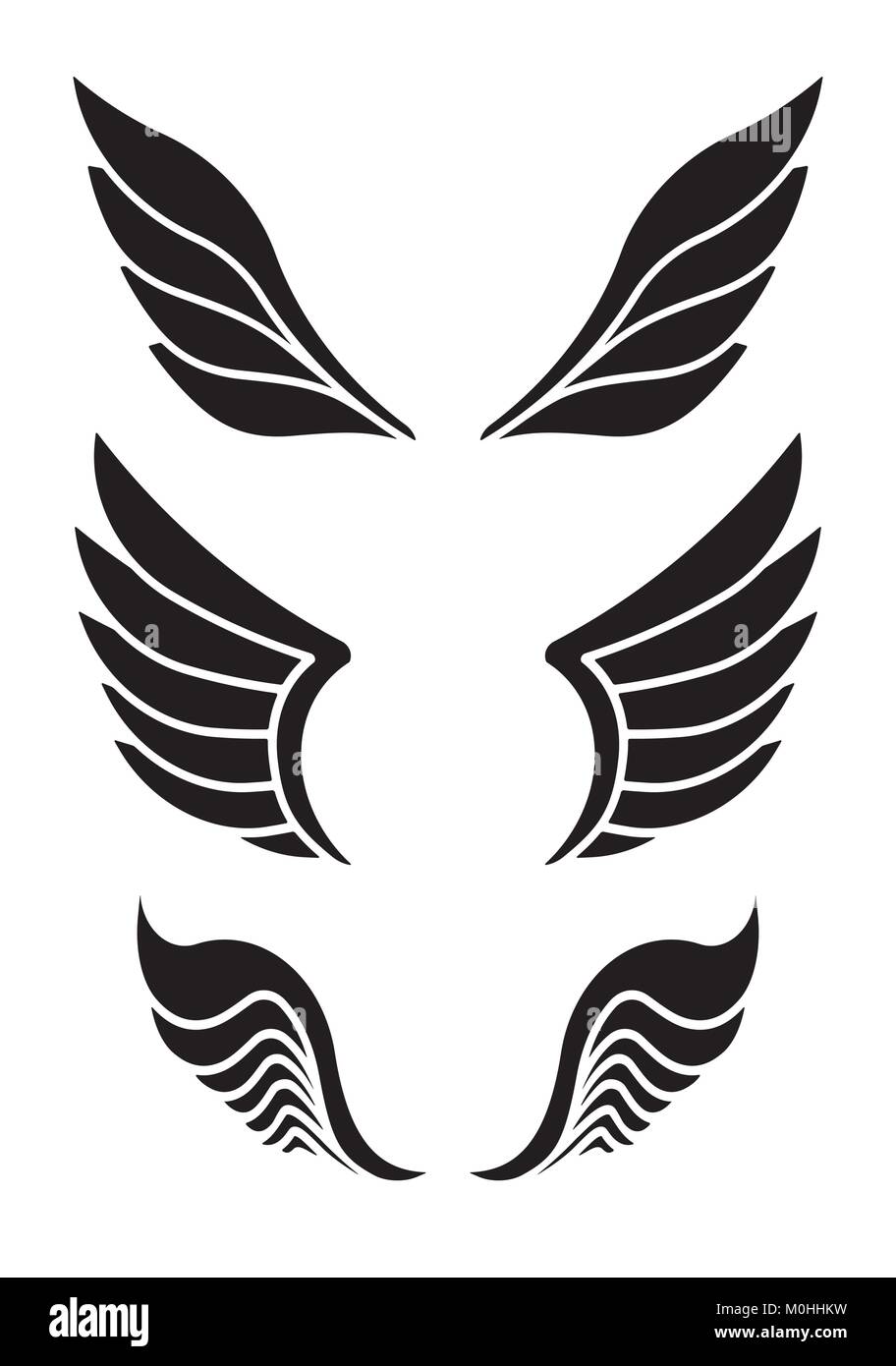 Set of 3 pair of decorative vector wings for your design Stock Vector