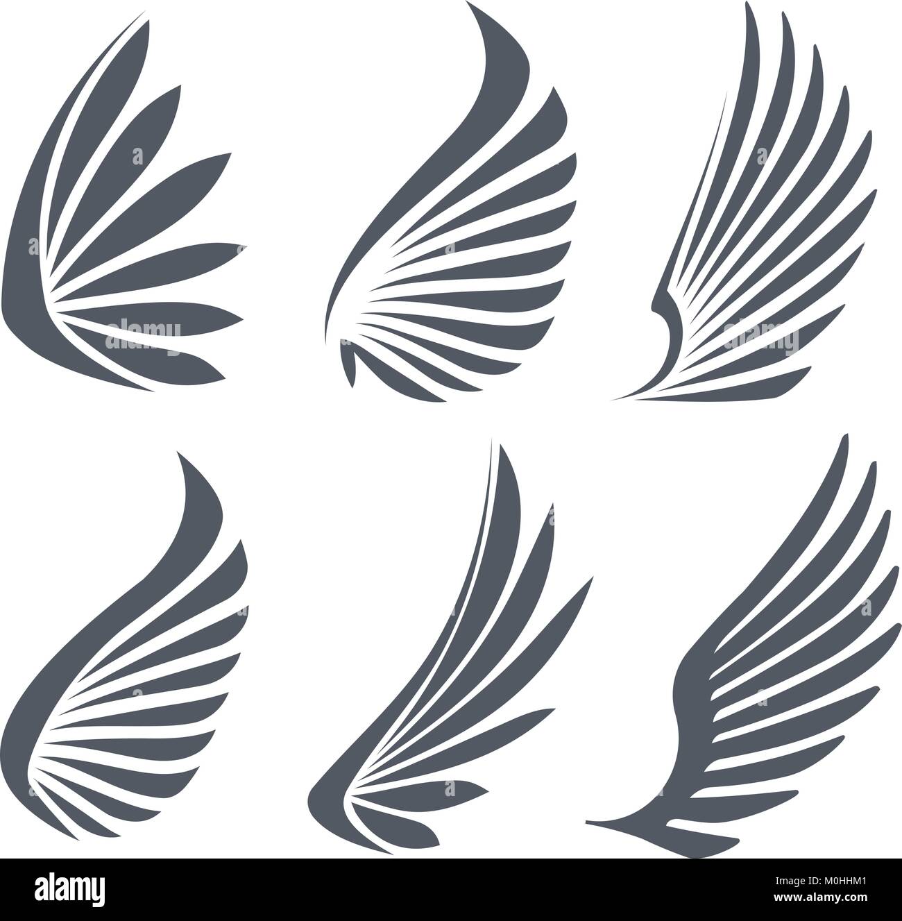 Set of 6 vector wings. Stock Vector