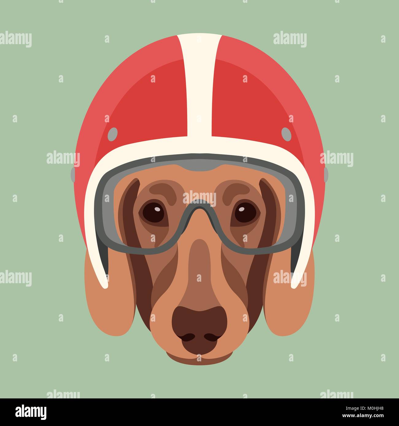 dog face in motorcycle helmet vector illustration flat style Stock