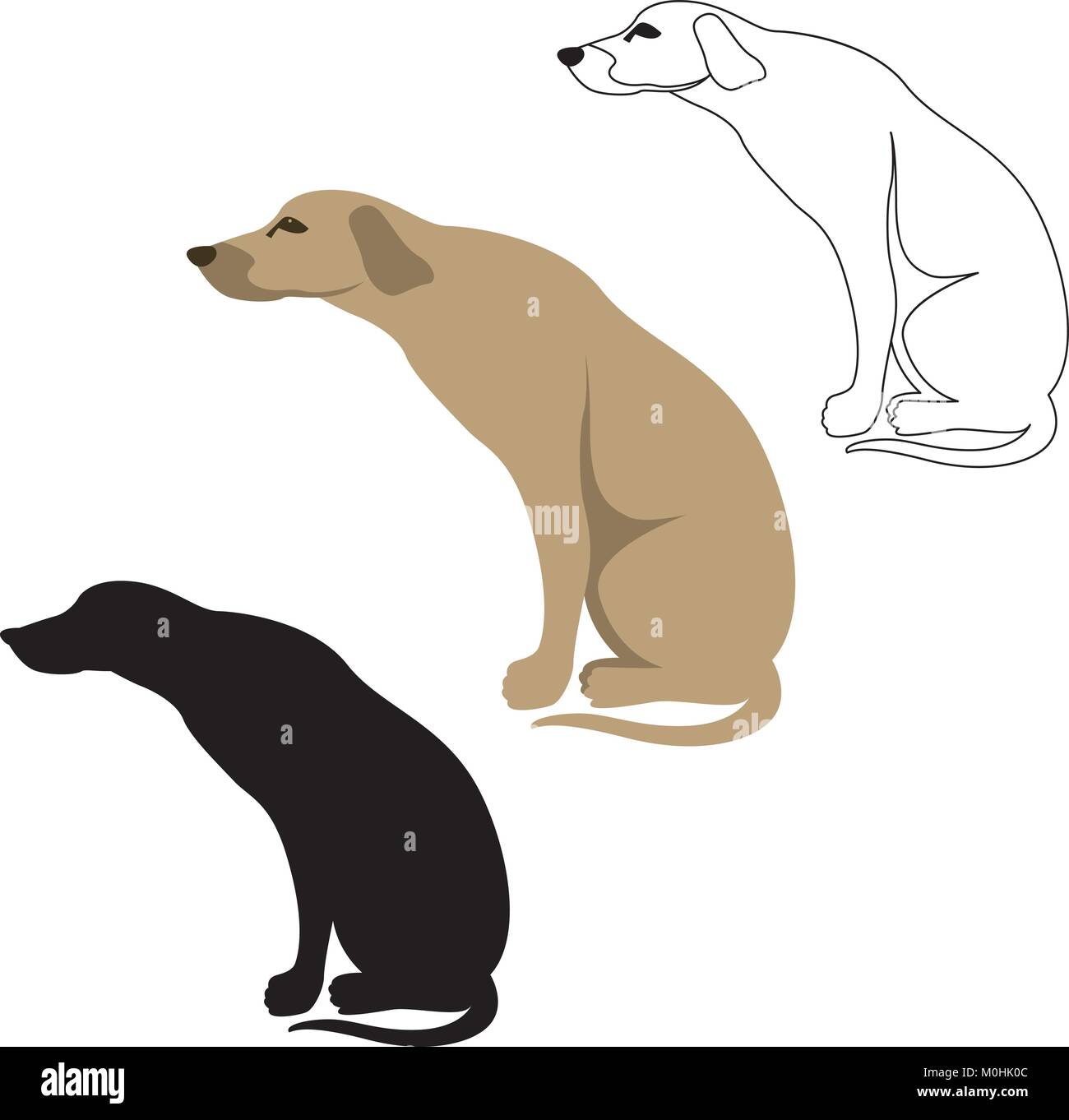 dog vector illustration line drawing style flat black silhouette set Stock  Vector Image & Art - Alamy