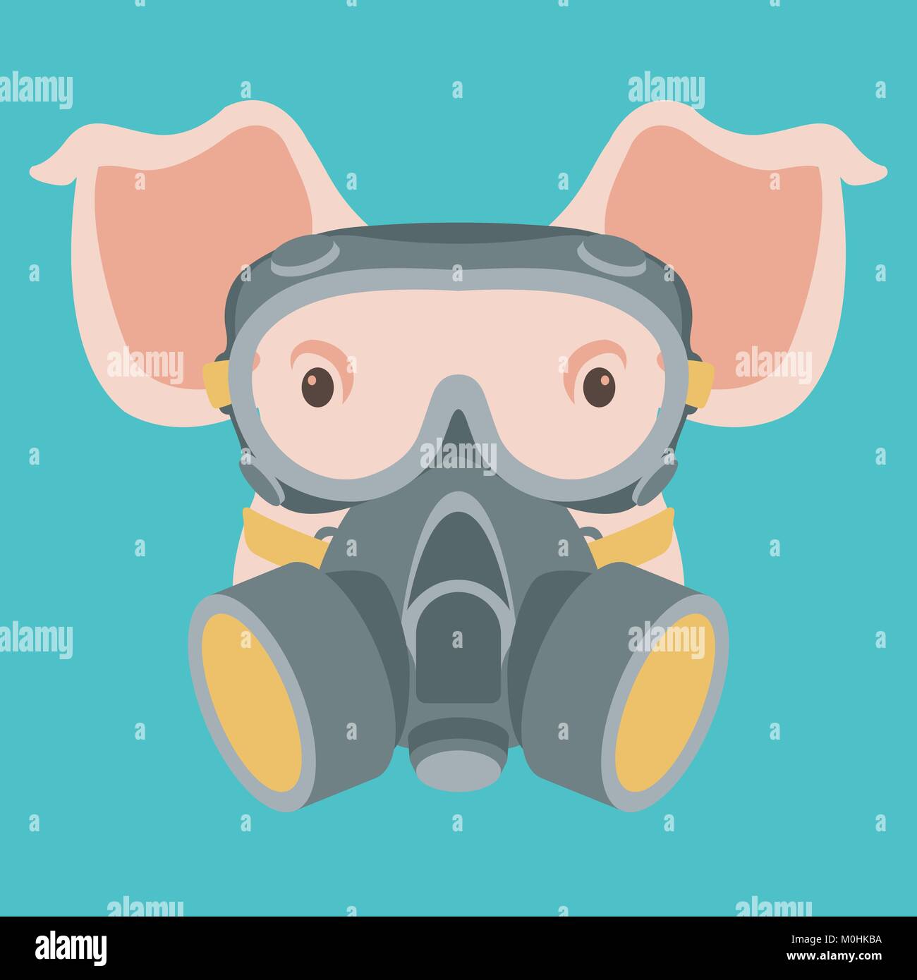 pig face in gas mask vector illustration flat style front view Stock Vector