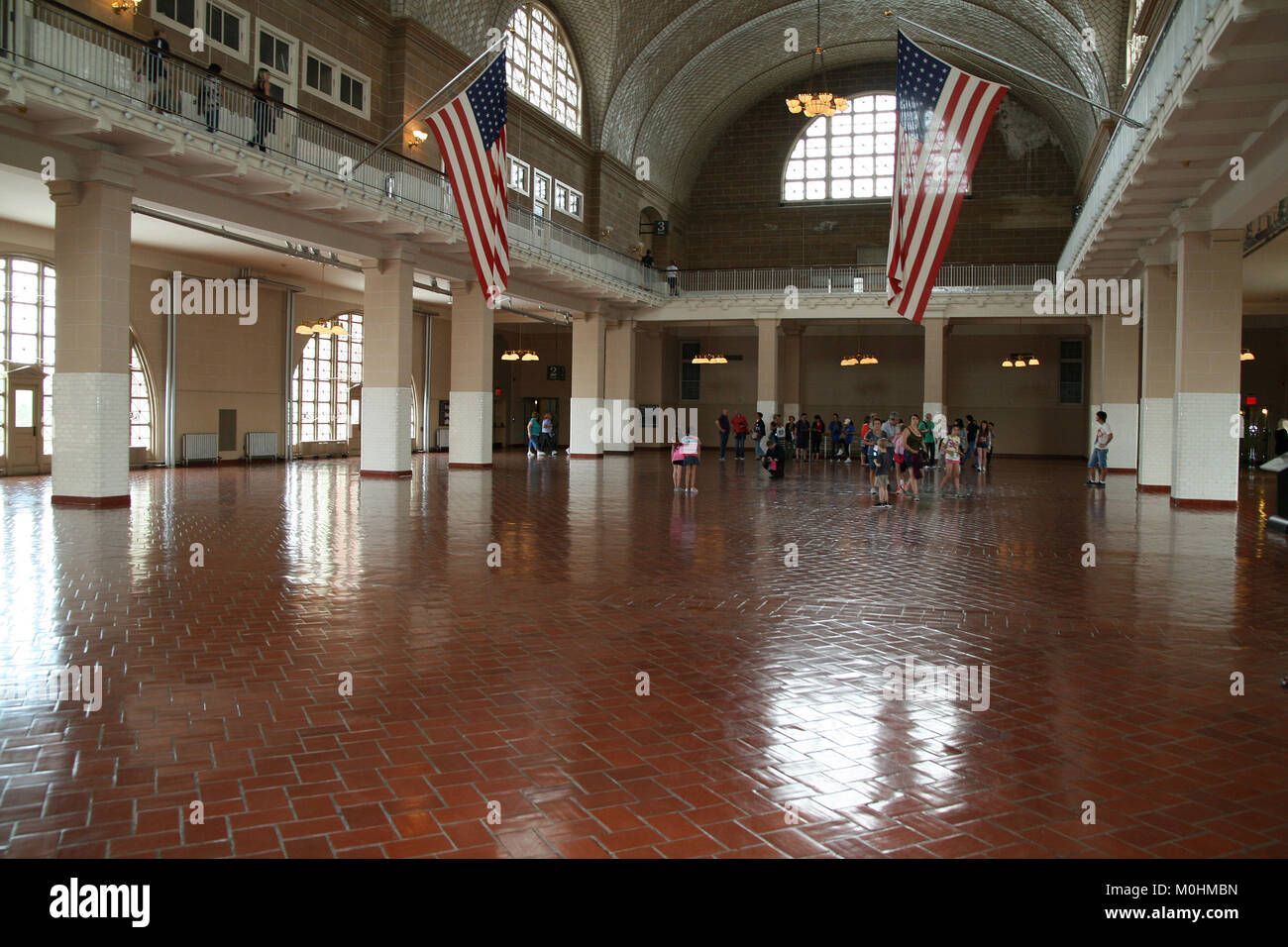 Inside the Great Hall, Immigration Museum, Main Building; Ellis Island, Upper New York Bay, New York City, New Yo rk State, USA. Stock Photo