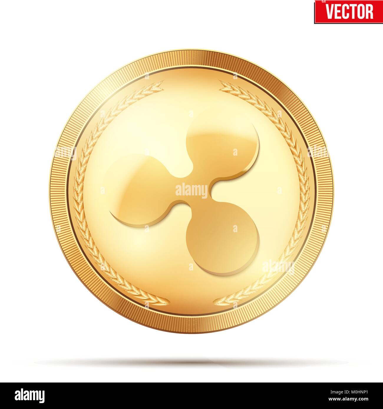 Gold coin with Ripple cryptocurrency sign. Stock Vector