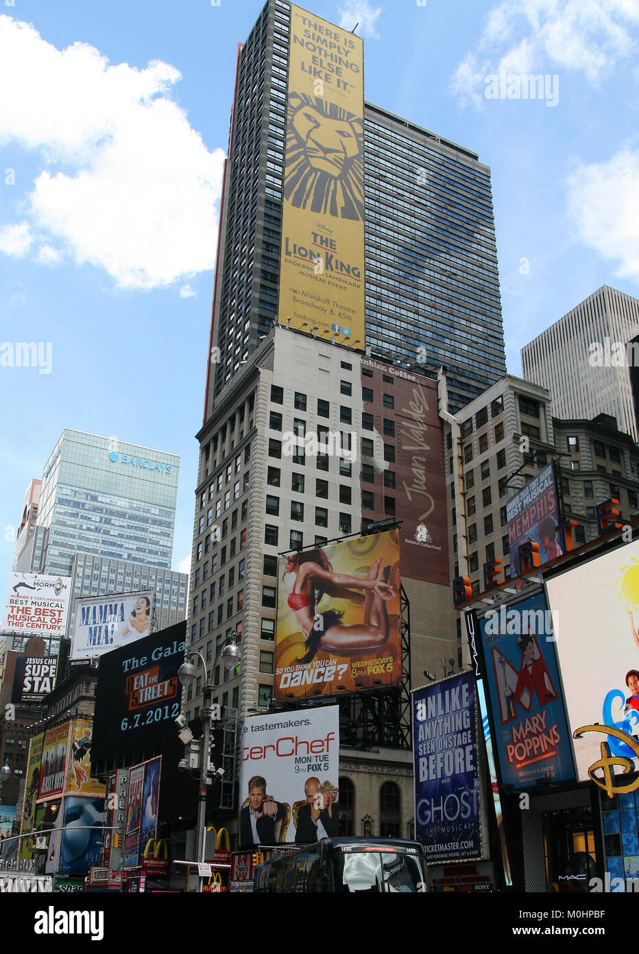Bertelsmann Building and theatres, Times Square, Manhattan, New York City, New York State, USA. Stock Photo