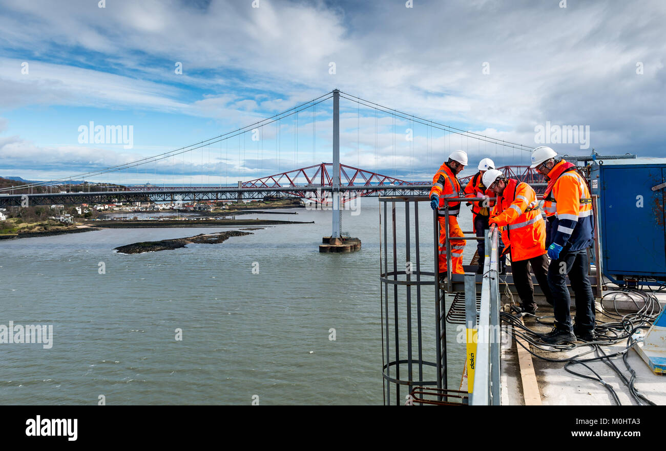 Forth Replacement Crossing - Queensferry Crossing (formerly the Forth Replacement Crossing) in Scotland, at various stages of construction. Stock Photo