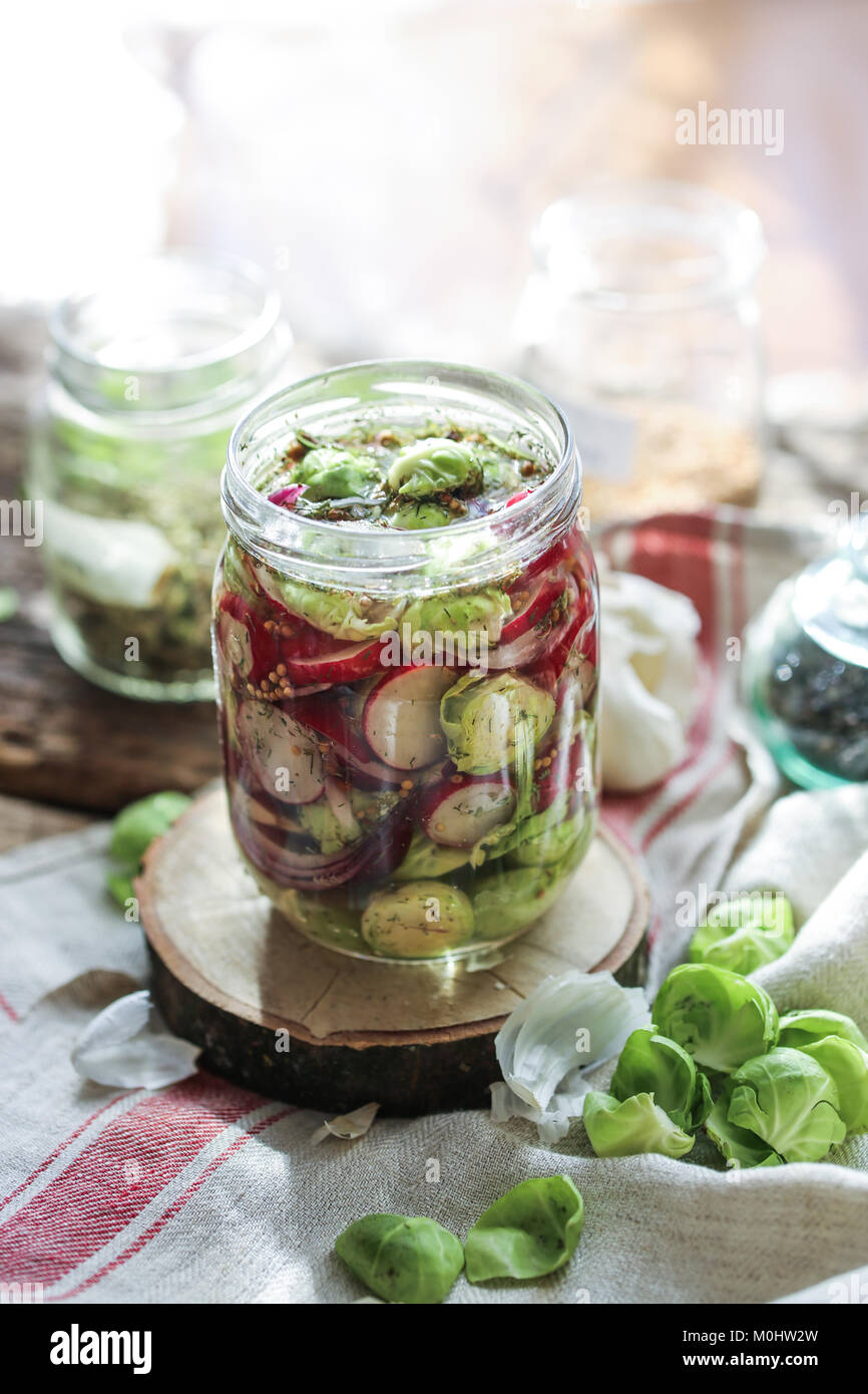 Jar full of homemade fermented veggies. Stock Photo