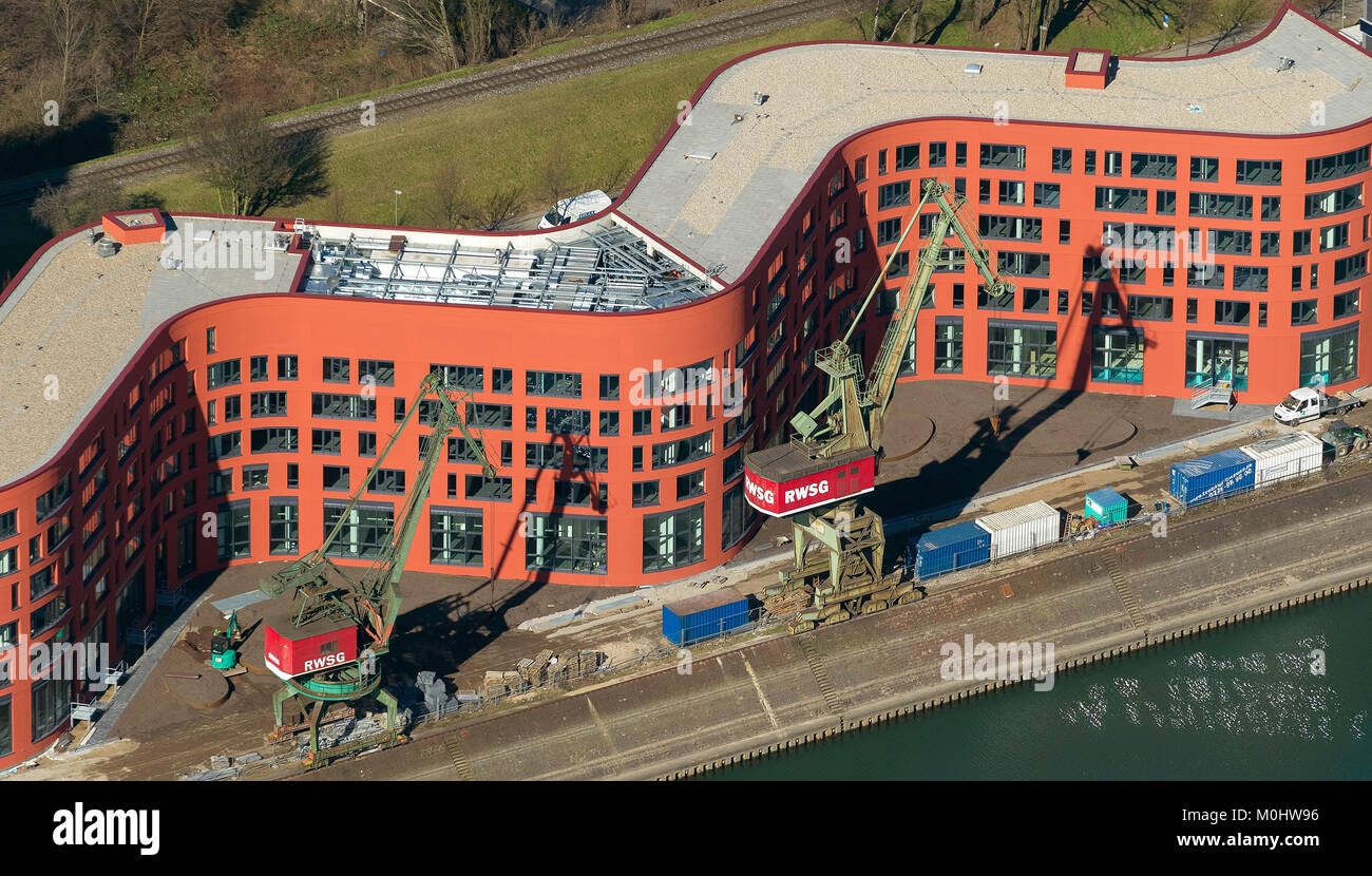 Aerial view, NRW State Archive at the Inner Harbor, Duisburg Center, Inner Harbor, Duisburg, Ruhr, Nordrhein-Westfalen, Germany, Europe, Duisburg, Ruh Stock Photo