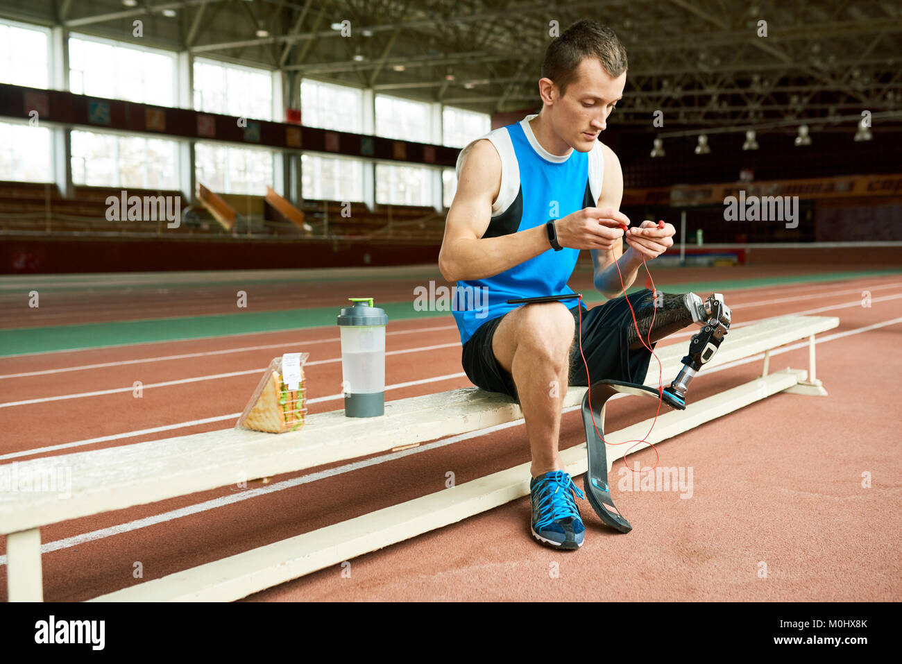 Disabled Athlete  Taking Break from Training Stock Photo