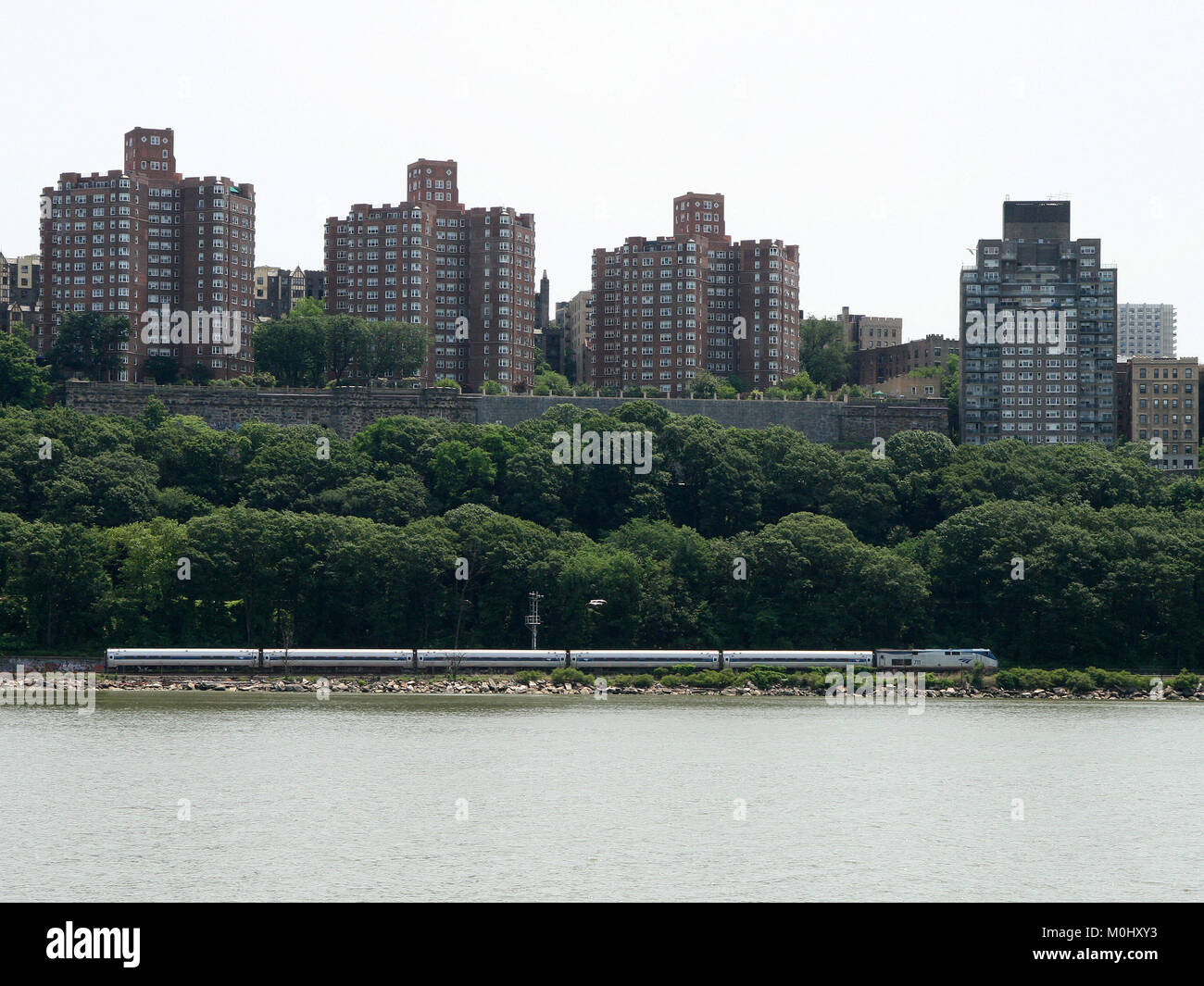 Apartment buildings in Washington Heights, Upper Manhattan on the Hudson River, New York City, New York State, USA. Stock Photo