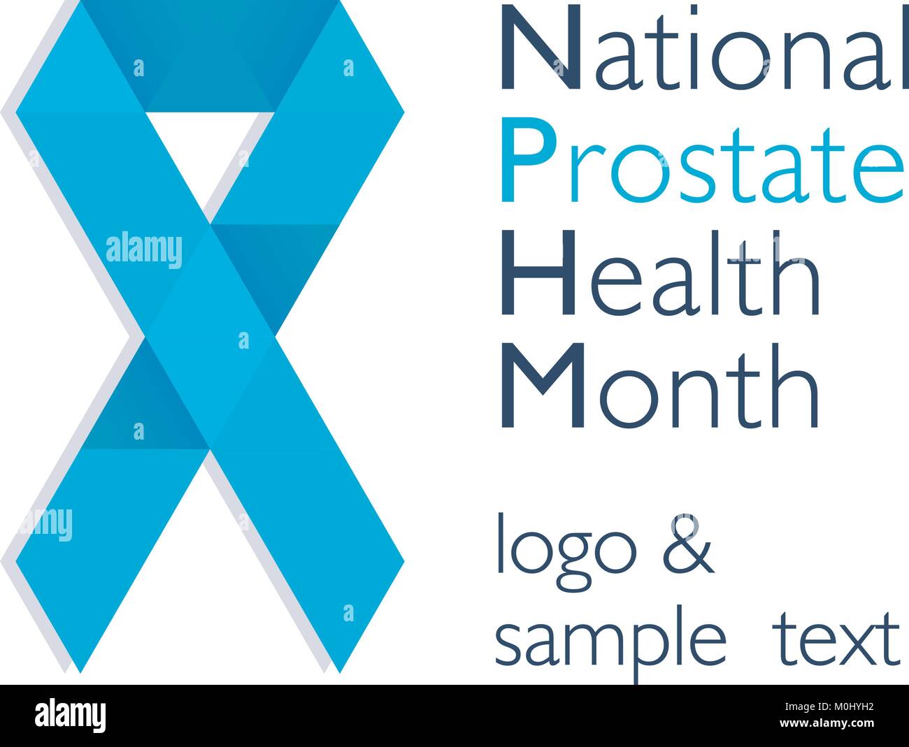 Men health prostate cancer November awareness month poster for social solidarity campaign. Vector symbol of blue ribbon November event against man prostate cancer - polygonal mosaic flat logo with sample text. Stock Vector