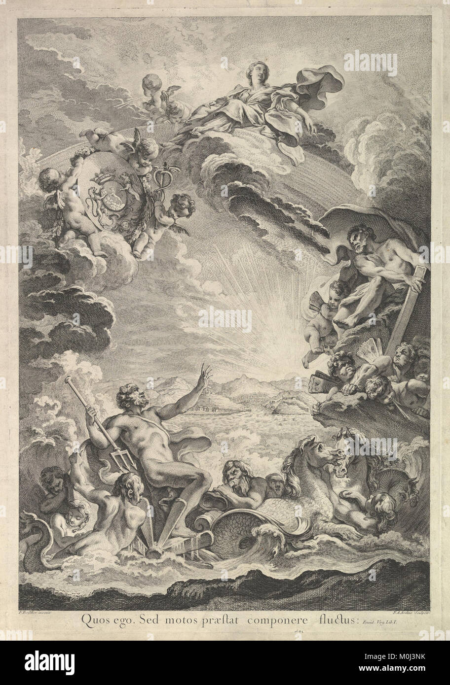 This painting 'Neptune Calming the Storm' depicts the Roman god Neptune ...