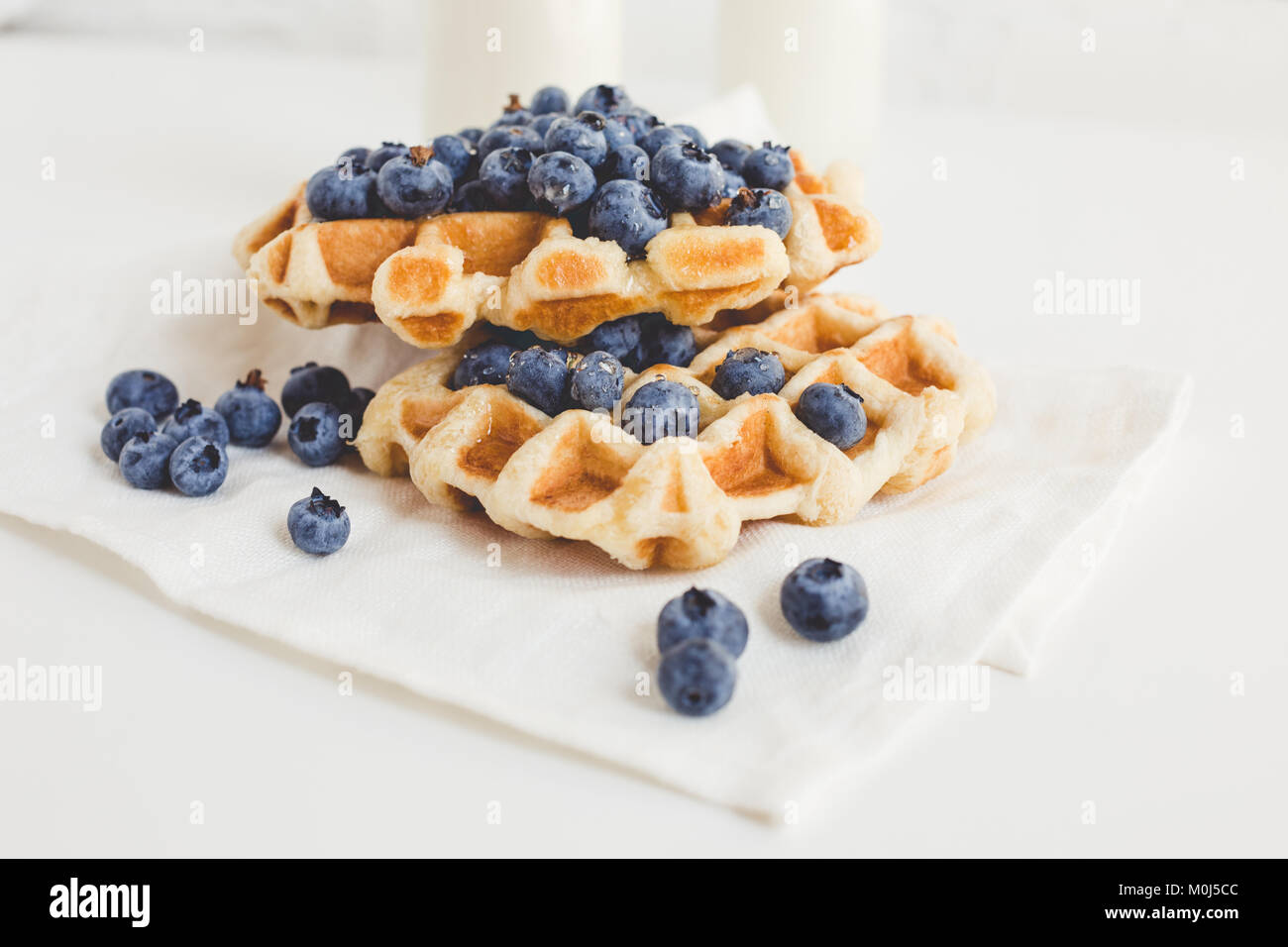 delicious waffles with blueberries for breakfast Stock Photo