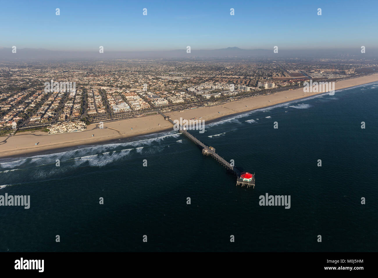 Aerial view of Huntington Beach Pier in Orange County, California. Stock Photo