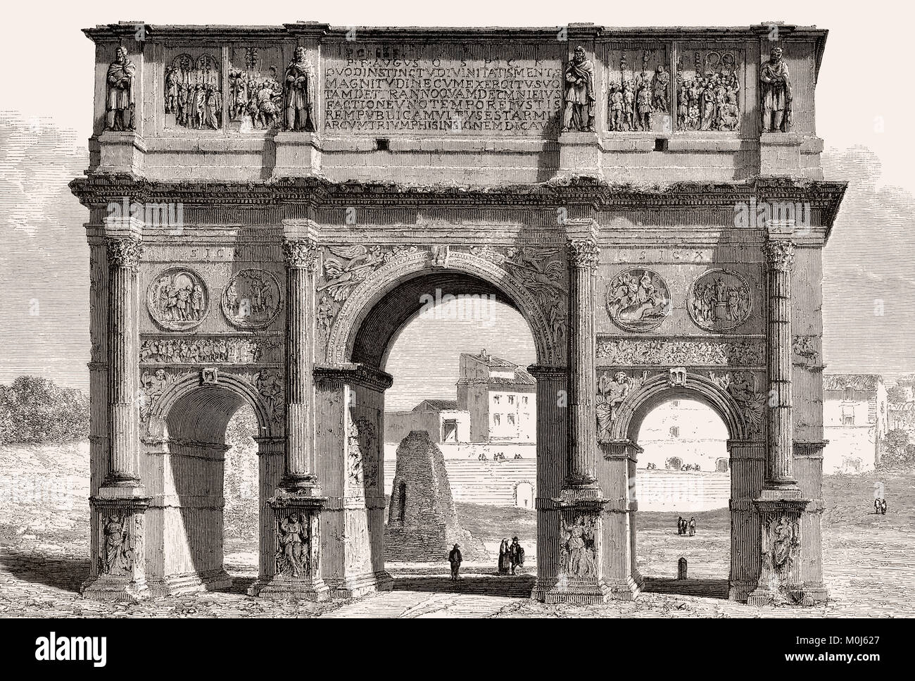 The Arch of Constantine, Via triumphalis, Rome, Italy, 19th Century Stock Photo