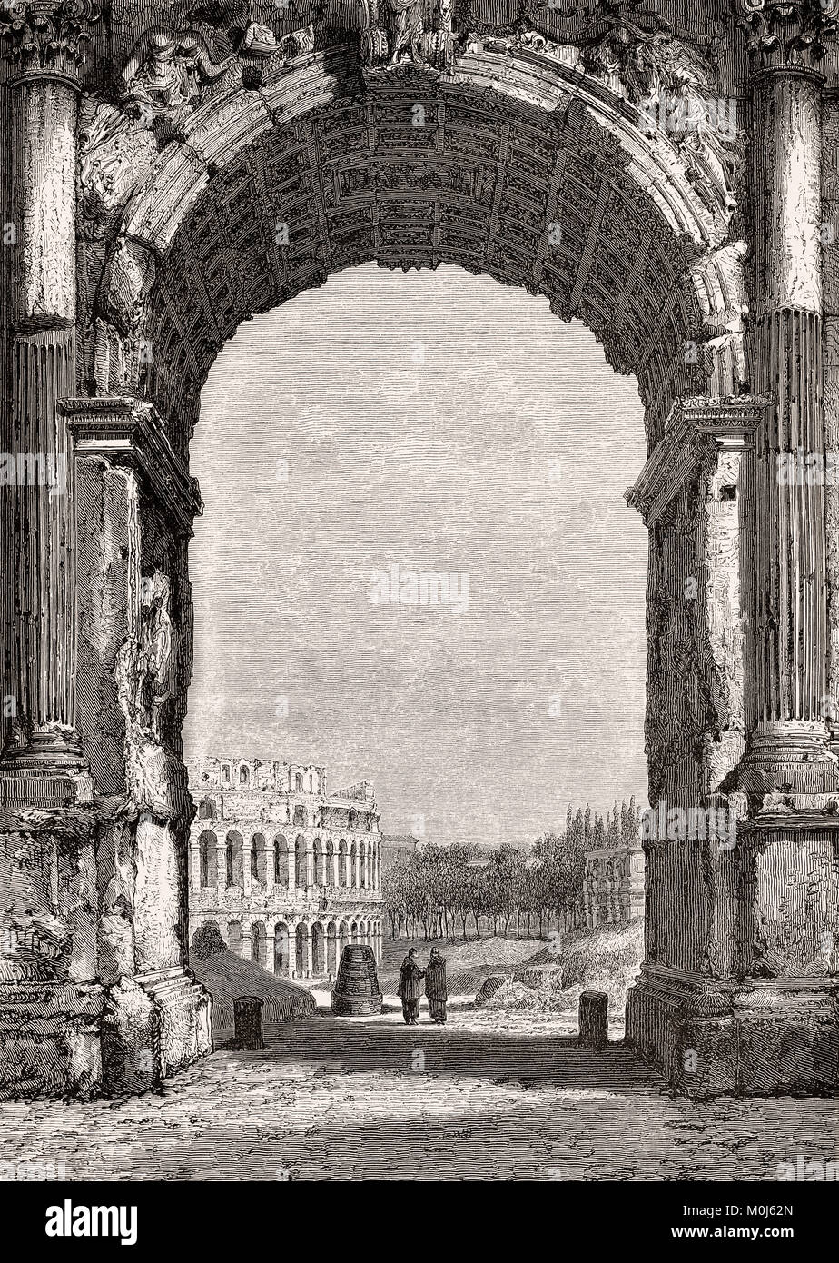 The Arch of Constantine, Via triumphalis, Rome, Italy, 19th Century Stock Photo