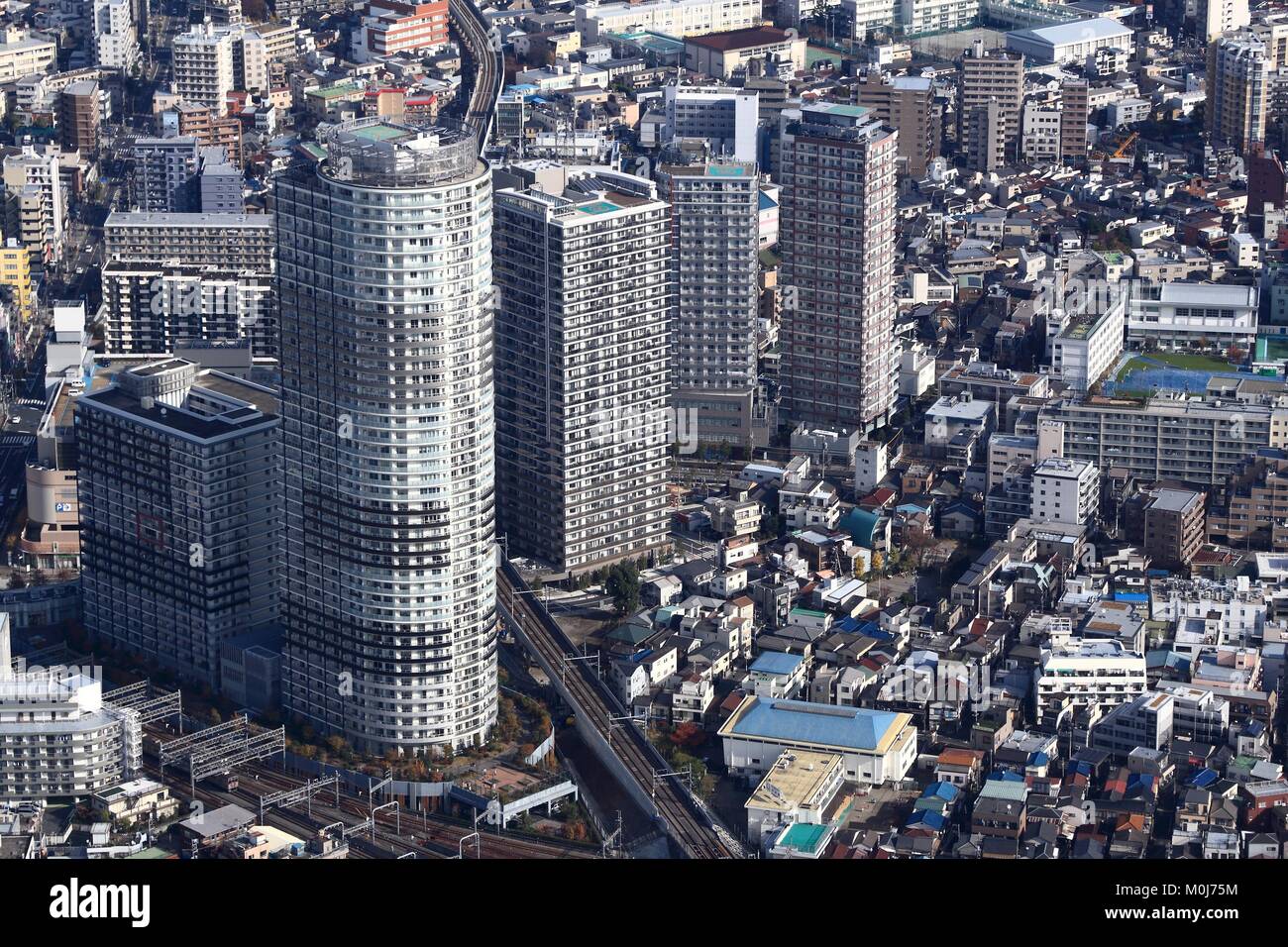Tokyo cityscape - aerial city view with Sumida ward. Hikifune neighborhood. Stock Photo