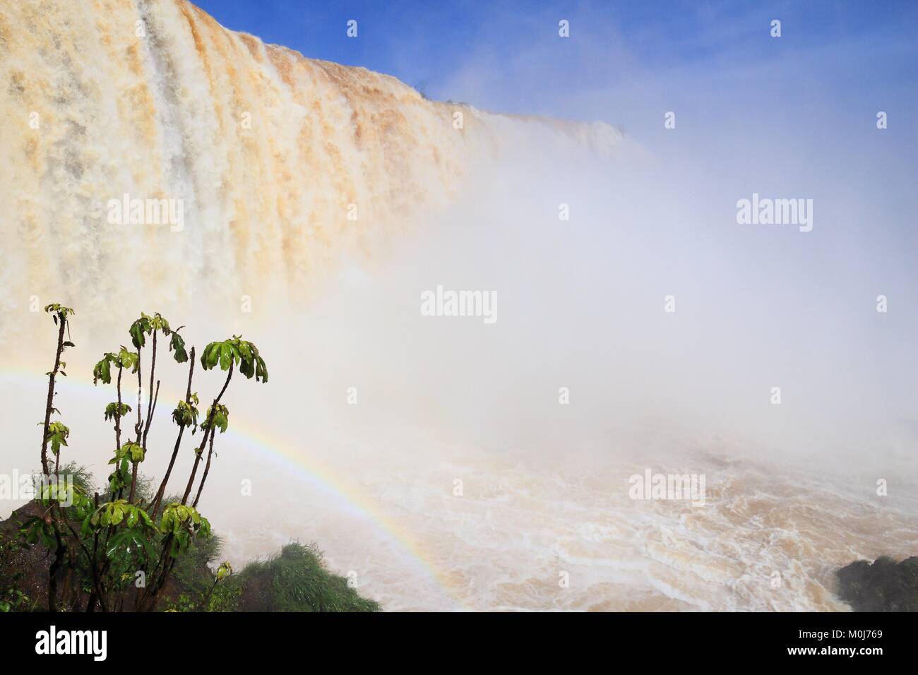 Iguazu Falls - spectacular waterfalls on Brazil and Argentina border. National park and UNESCO World Heritage Site. Garganta del Diablo seen from Braz Stock Photo