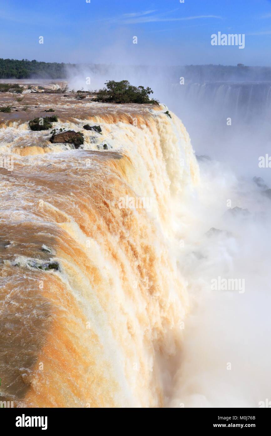 Iguazu Falls - spectacular waterfalls in Brazil. National park and UNESCO World Heritage Site. Garganta del Diablo seen from Brazilian side. Stock Photo