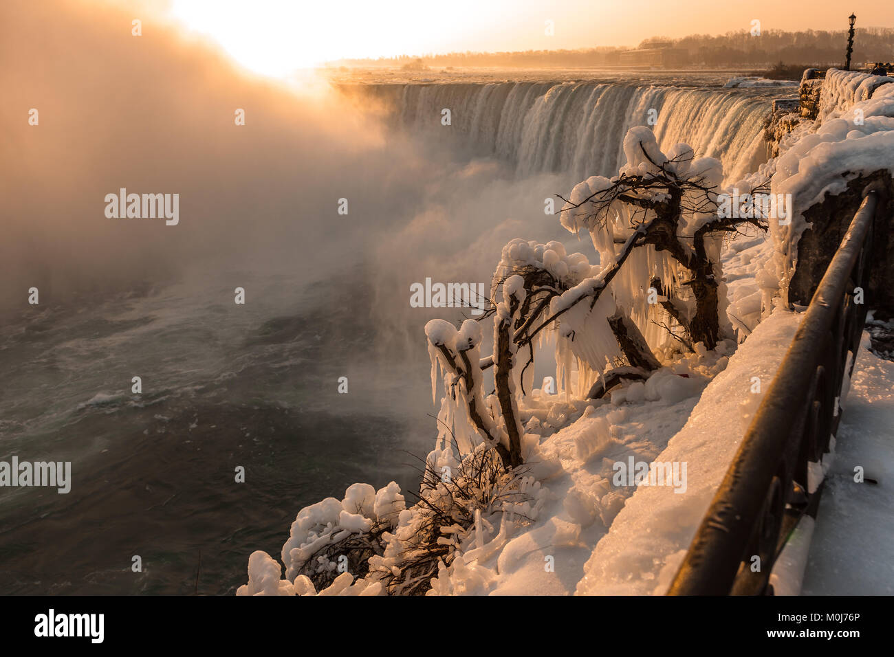 The spectacular Horseshoe Falls shot from Niagara Falls Canada during winter. Stock Photo
