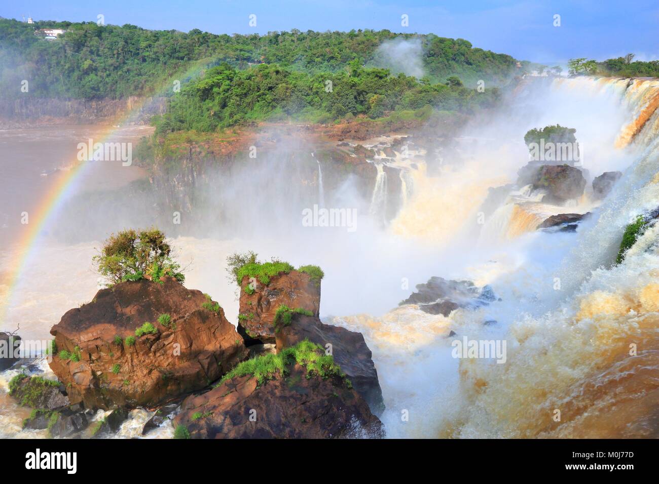 Iguazu Falls - waterfalls on Brazil and Argentina border. National park and UNESCO World Heritage Site. View from Argentinian side. Stock Photo