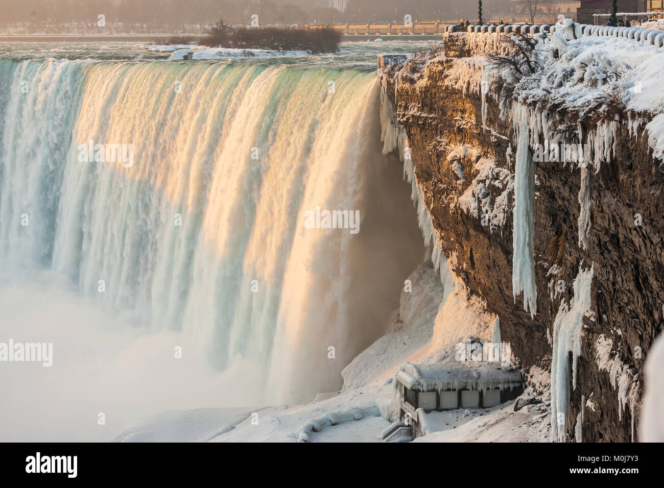 The spectacular Horseshoe Falls shot from Niagara Falls Canada during winter. Stock Photo