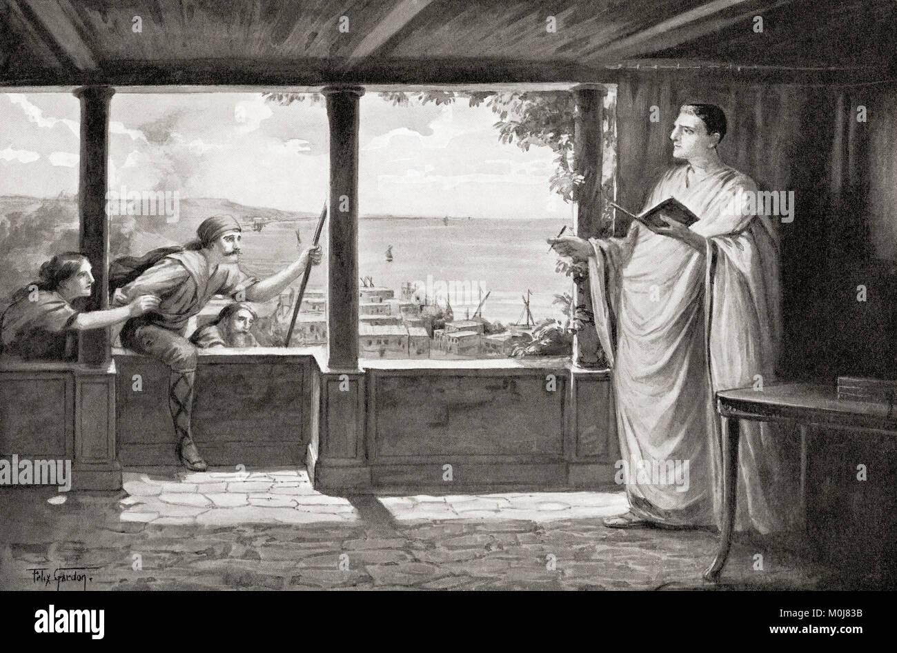 Ovid at Tomis, on the Black Sea, where he was banished in 8AD.  Publius Ovidius Naso, 43 BC – AD 17/18, aka Ovid. Roman poet.  From Hutchinson's History of the Nations, published 1915. Stock Photo