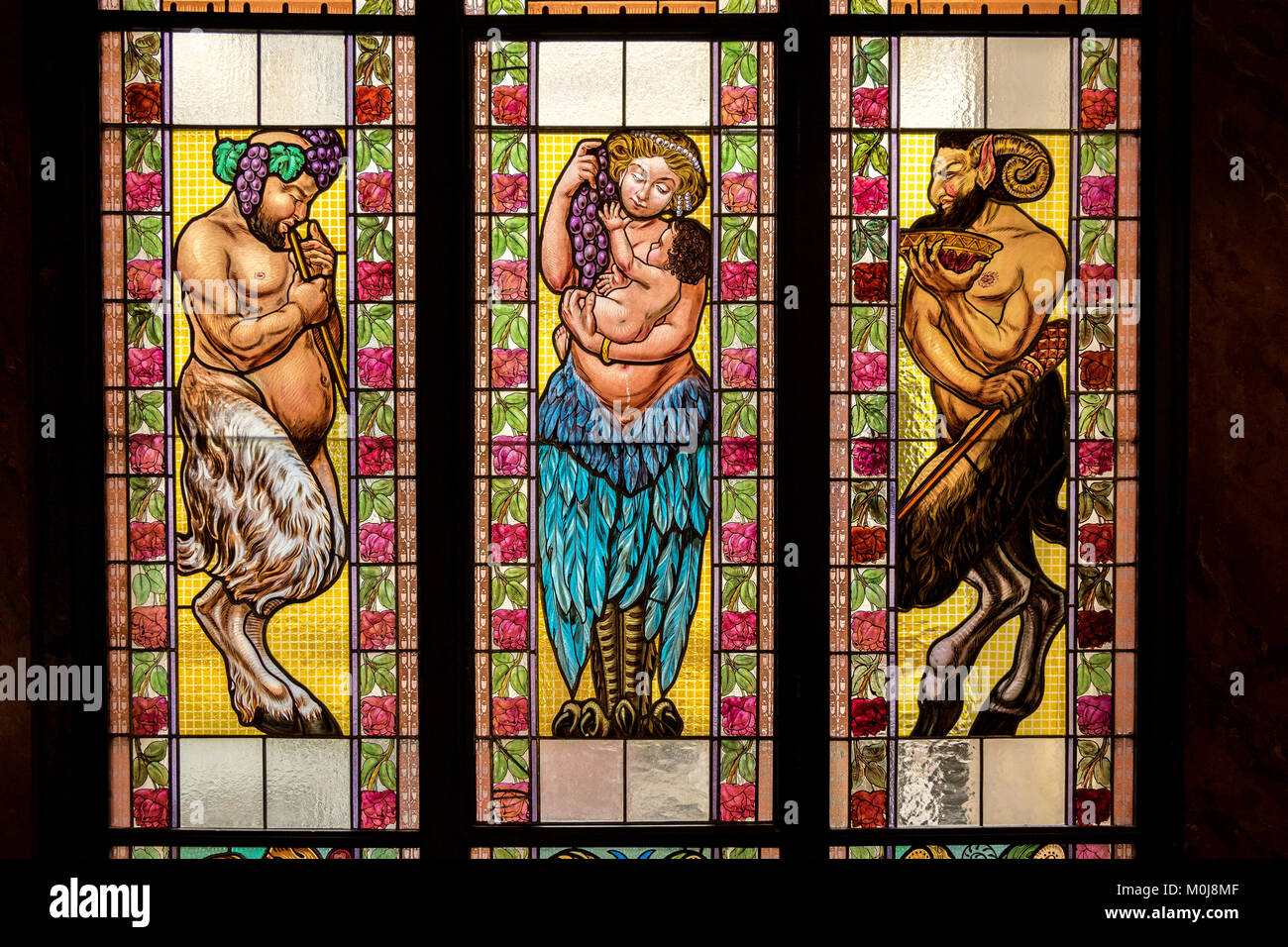 Stained Glass window in the Lucerna Palace , Prague, Czech Republic Stock Photo