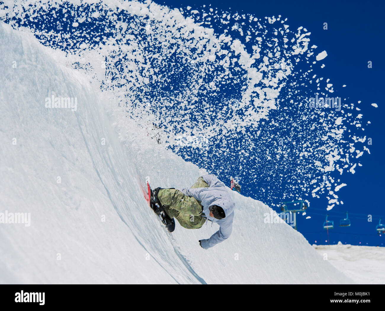 A professional, freeriding snowboarder at High Cascade Snowboard Camp, Mount Hood; Oregon, United States of America Stock Photo